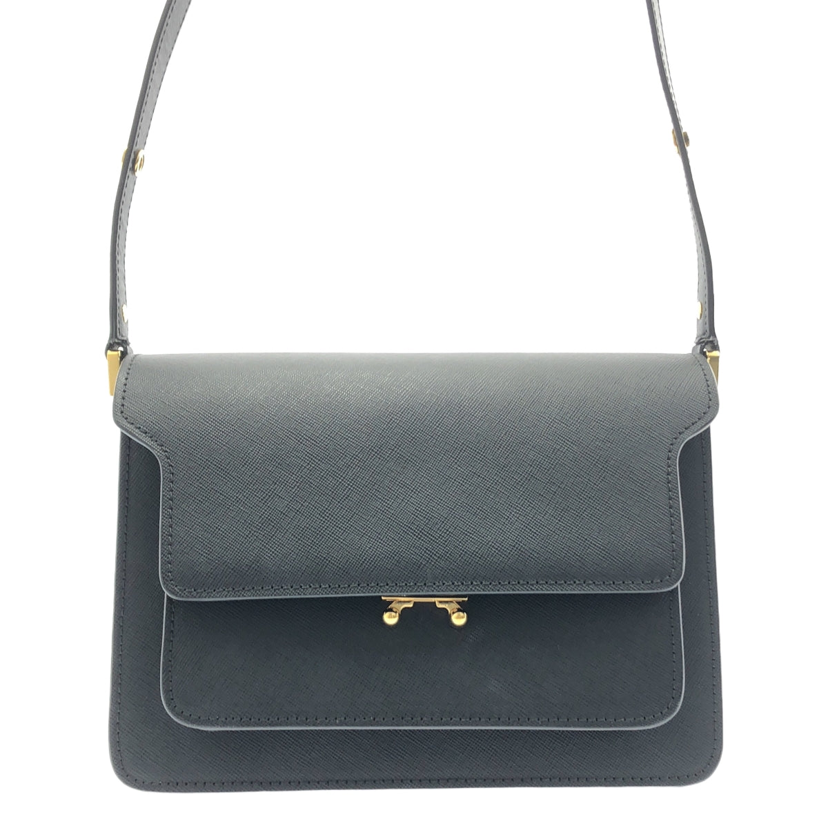 【미품】 MARNI / 마르니 | 트렁크 미디엄 사피아노 가죽 숄더백 | 블랙 | 여성