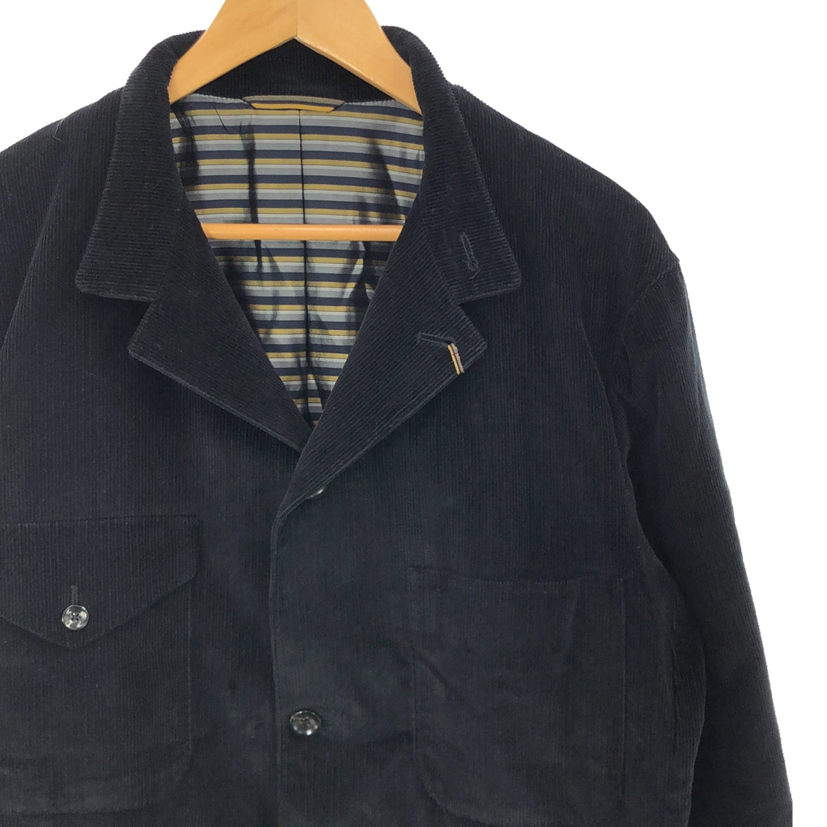 【美品】 ORBIUM / オルビウム | 4-A TROPICAL OFFICER JACKET コーデュロイ トロピカル オフィサージャケット | 48 | ブラック | メンズ