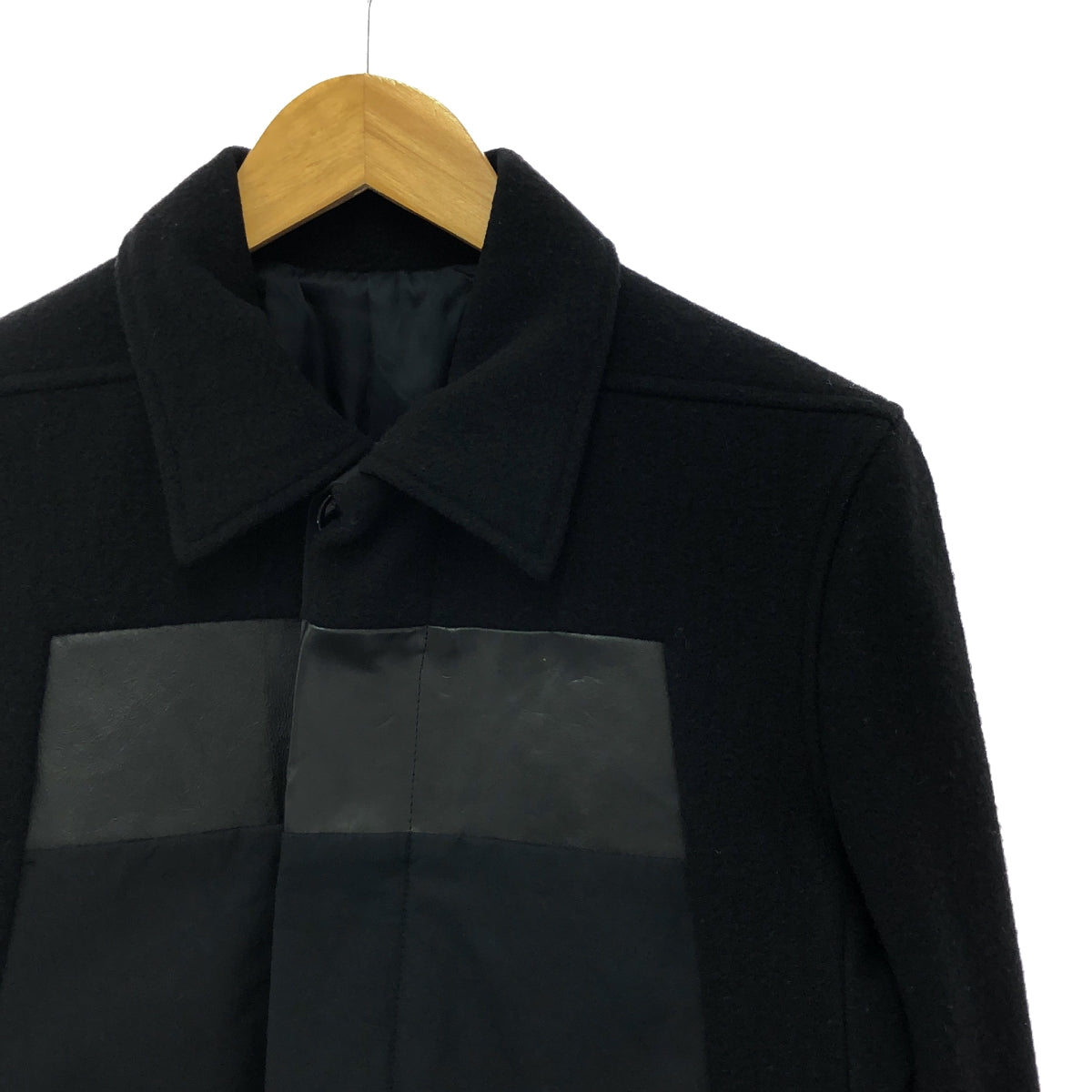Rick Owens / リックオウエンス | ウール カーフレザー パネル切替 ステンカラーコート | 48 | メンズ