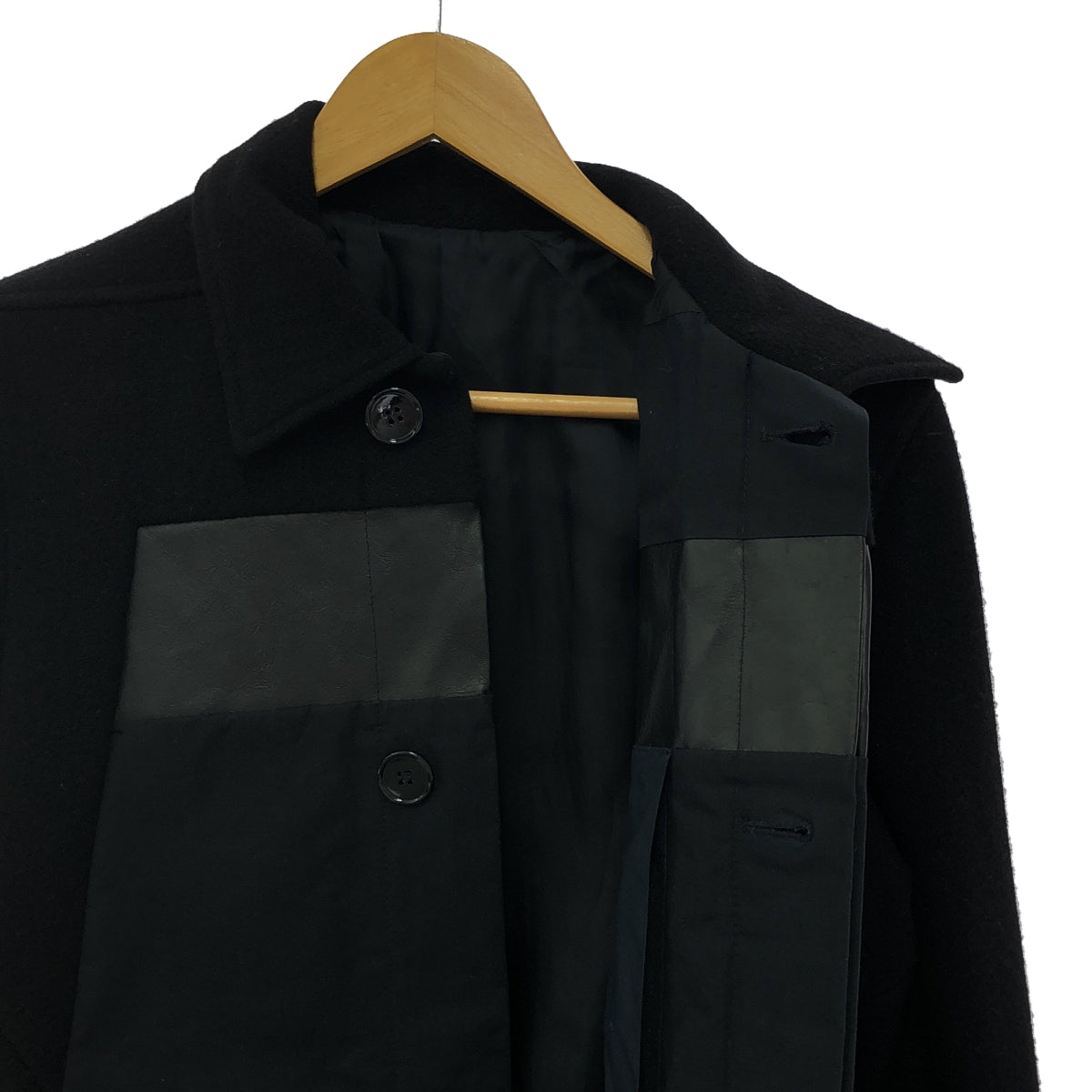 Rick Owens / リックオウエンス | ウール カーフレザー パネル切替 ステンカラーコート | 48 | メンズ
