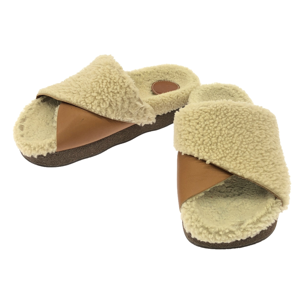 Chloe / 클로이 | WAVY SLIDES 무톤 가죽 샌들 | 37 | 브라운/베이지 |