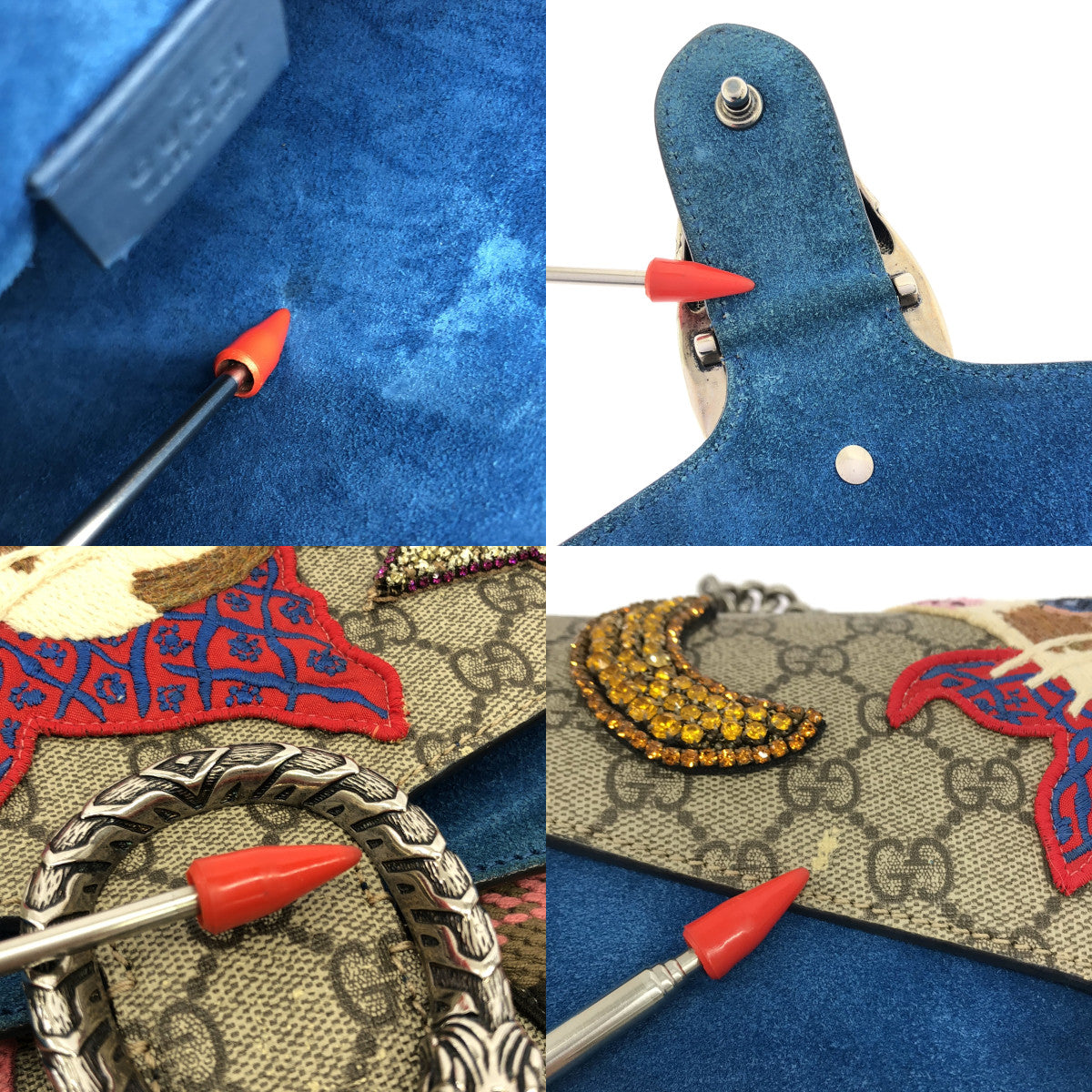 GUCCI / 구찌 | 403348 디오뉴소스 GG스프림 PVC×스웨이드 자수 체인 숄더백 | 베이지 × 멀티 컬러 | 여성