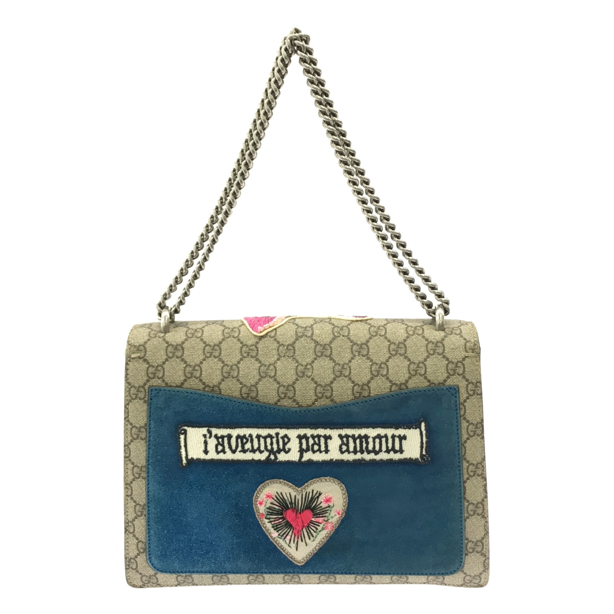 GUCCI / 구찌 | 403348 디오뉴소스 GG스프림 PVC×스웨이드 자수 체인 숄더백 | 베이지 × 멀티 컬러 | 여성