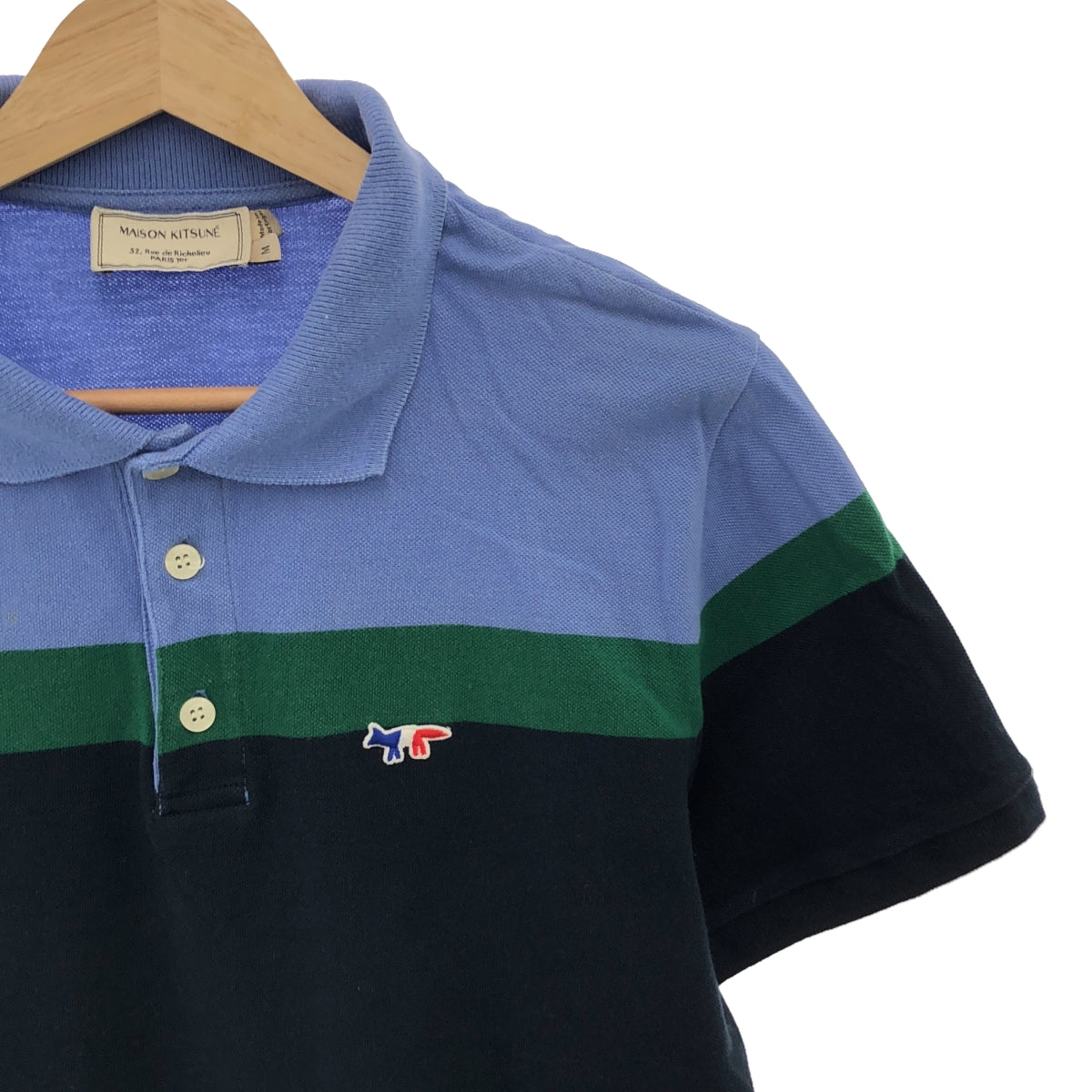 MAISON KITSUNE / 메종 여우 | 폭스 로고 패치 전환 사슴 아이 반팔 폴로 셔츠 | M | 네이비 | 남성