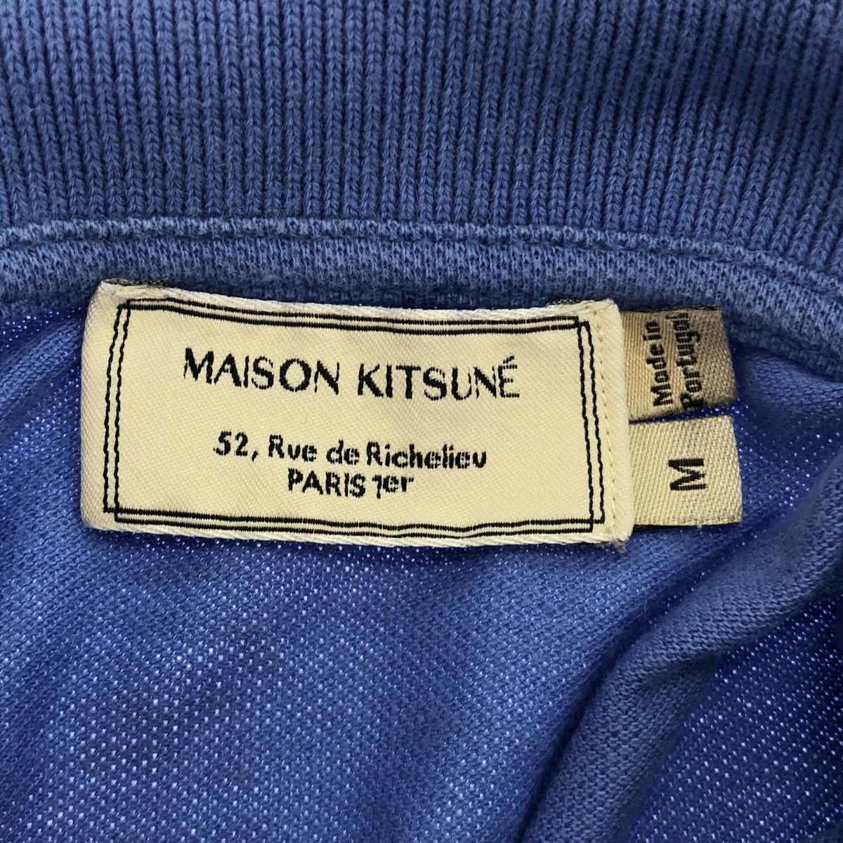 MAISON KITSUNE / 메종 여우 | 폭스 로고 패치 전환 사슴 아이 반팔 폴로 셔츠 | M | 네이비 | 남성