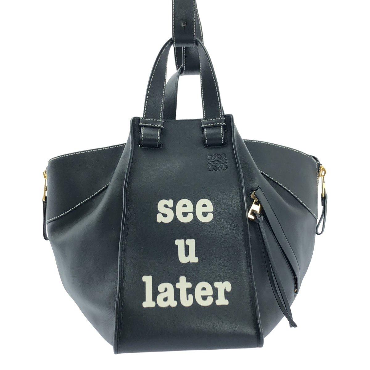 【미품】 LOEWE / 로에베 | Hammock 해먹 / see you later 2017 한정 로고 송아지 2way 숄더백 | 블랙/화이트 | 여성