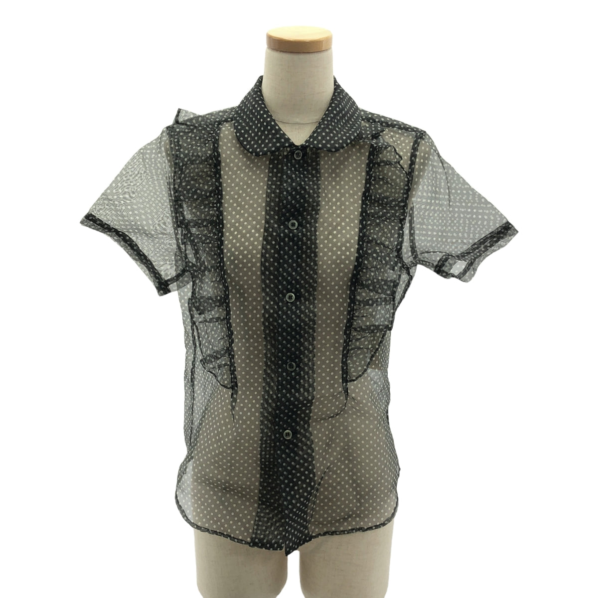 BLACK COMME des GARCONS / 블랙콤 데 갤슨 | 2009SS | Polka Dot Pattern Frills Short Sleeve Blouse / 폴리에스테르 폴카도트 프릴 장식 시어 셔츠 블라우스 | XS |
