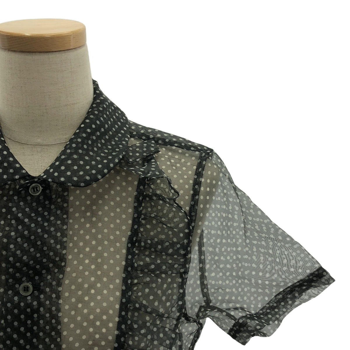 BLACK COMME des GARCONS / 블랙콤 데 갤슨 | 2009SS | Polka Dot Pattern Frills Short Sleeve Blouse / 폴리에스테르 폴카도트 프릴 장식 시어 셔츠 블라우스 | XS |