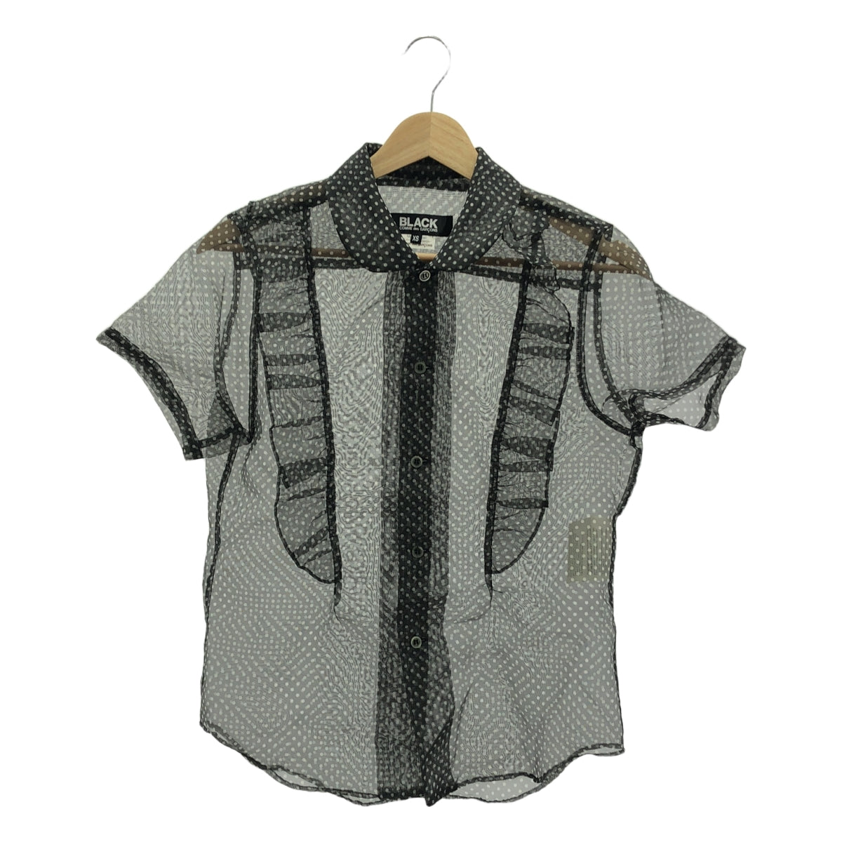 BLACK COMME des GARCONS / 블랙콤 데 갤슨 | 2009SS | Polka Dot Pattern Frills Short Sleeve Blouse / 폴리에스테르 폴카도트 프릴 장식 시어 셔츠 블라우스 | XS |