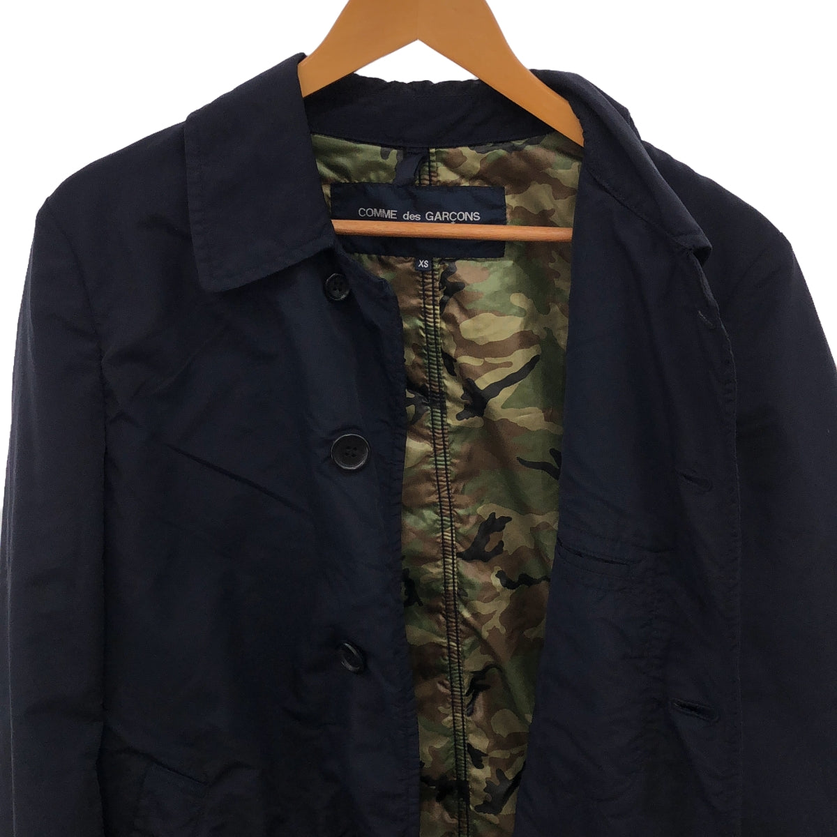 COMME des GARCONS HOMME | 2017春夏 |染色尼龍單排扣大衣 | XS |海軍 |男士