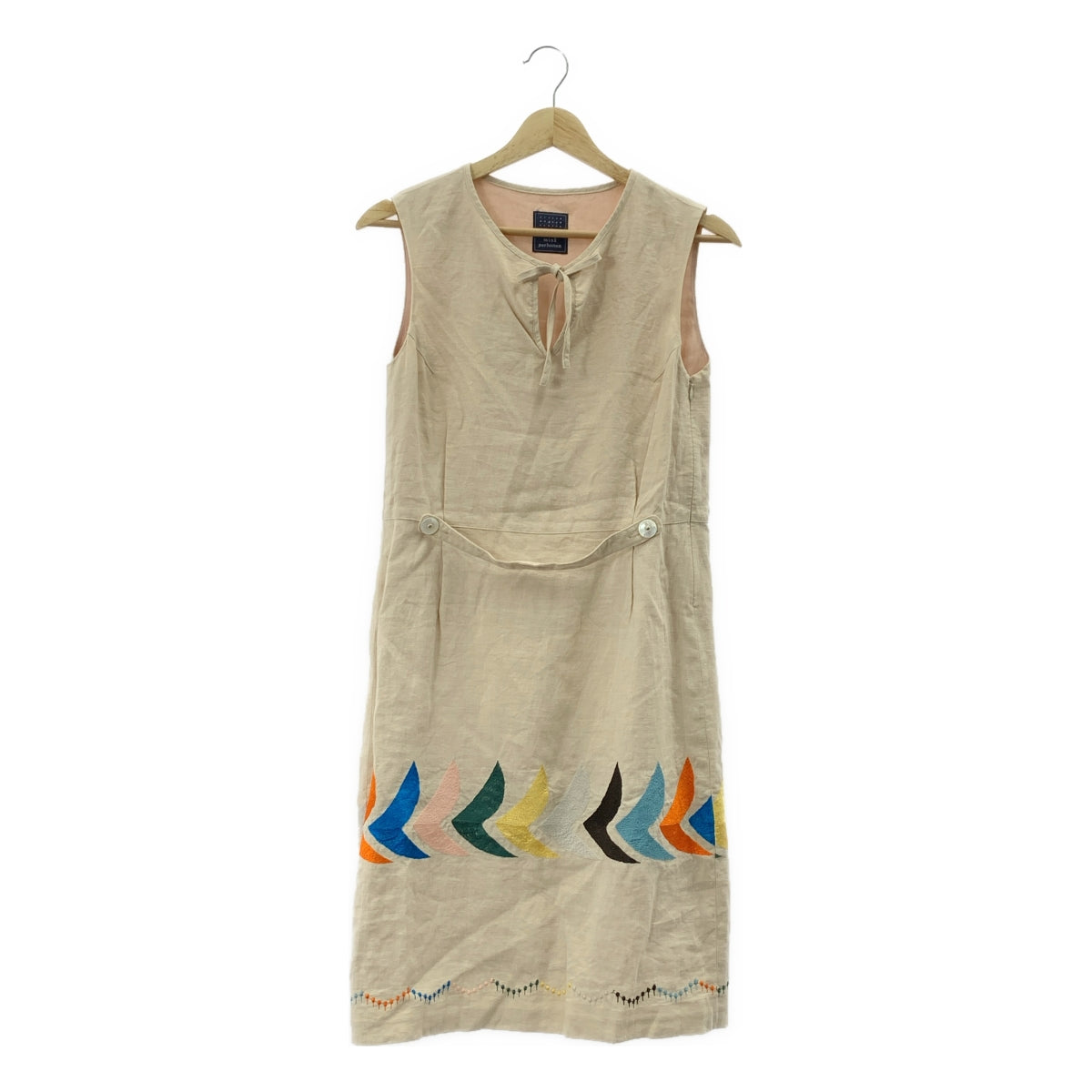 ミナペルホネン　ワンピース ノースリーブ　刺繍　ベージュ　38 anemone ミナペルホネン ワンピース ノースリーブ 刺繍 ベージュ 38 anemone