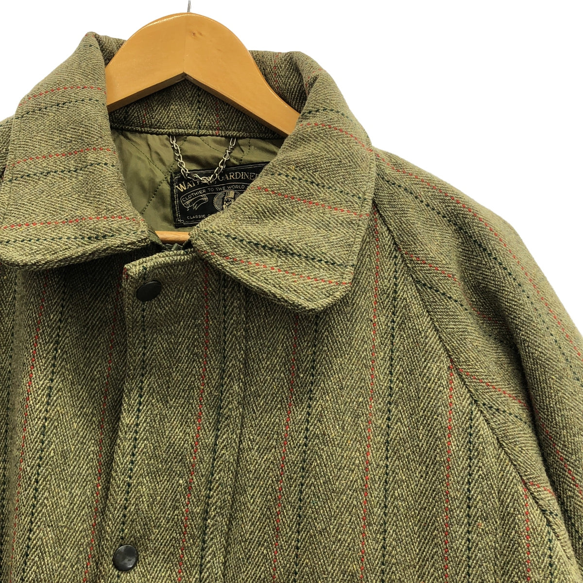 VINTAGE / Vintage clothing | Wathen Gardiner / Leather-trimmed tweed overcoat / Fully quilted lining | XL | Khaki | Men's