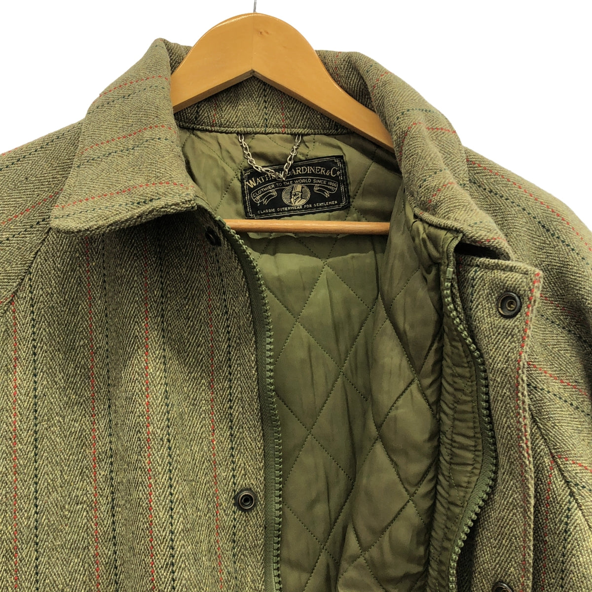 VINTAGE / Vintage clothing | Wathen Gardiner / Leather-trimmed tweed overcoat / Fully quilted lining | XL | Khaki | Men's