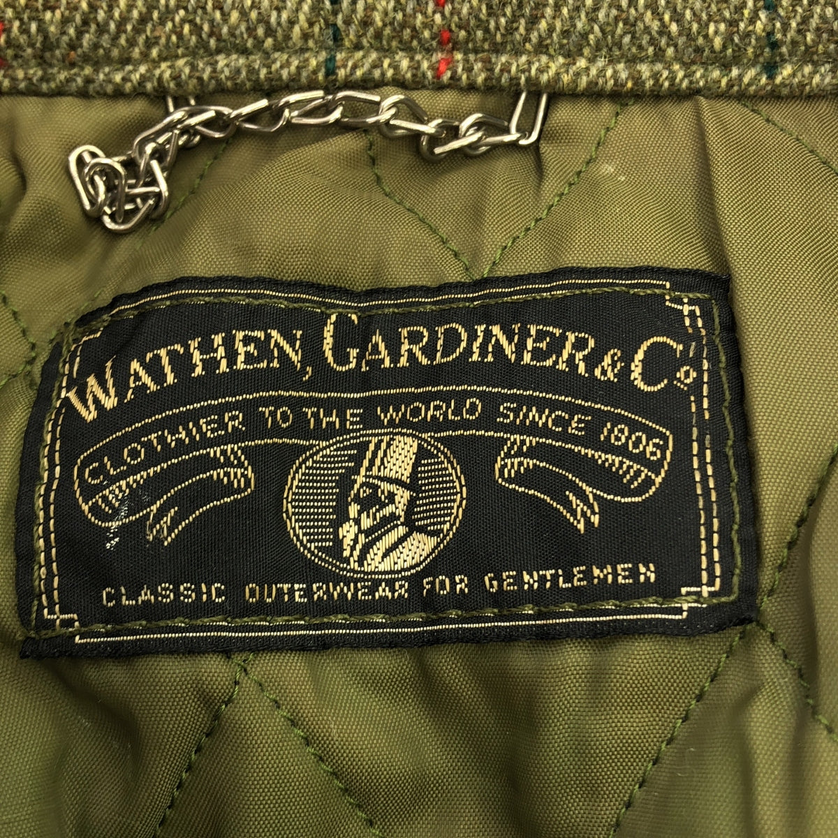 VINTAGE / Vintage clothing | Wathen Gardiner / Leather-trimmed tweed overcoat / Fully quilted lining | XL | Khaki | Men's