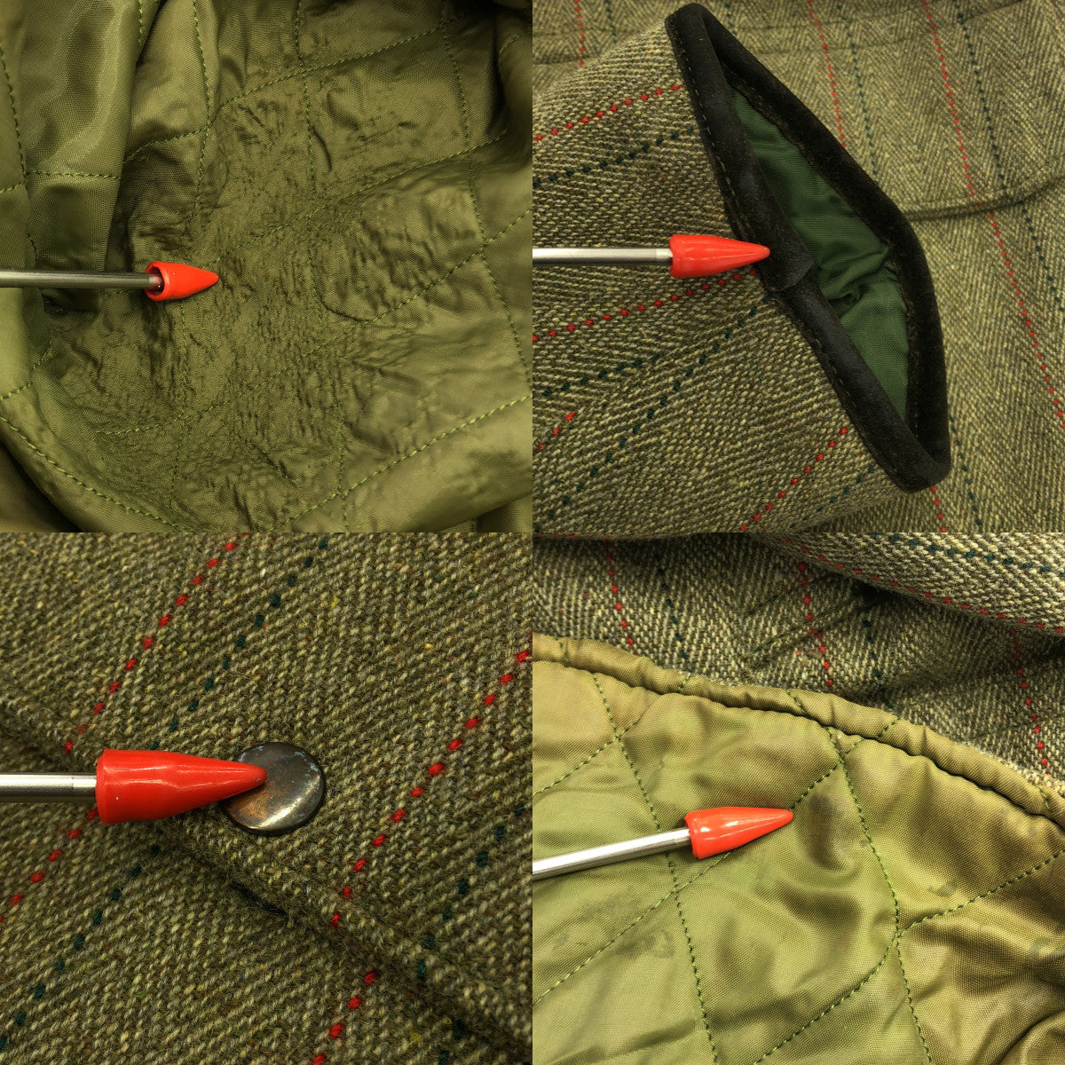 VINTAGE / Vintage clothing | Wathen Gardiner / Leather-trimmed tweed overcoat / Fully quilted lining | XL | Khaki | Men's