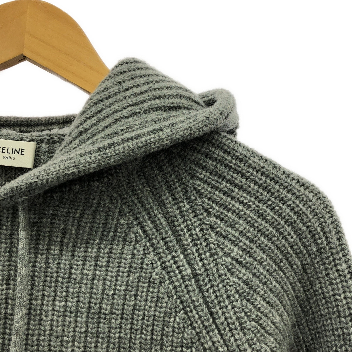 CELINE | Eddie's Ribbed Knit Logo Wool Pullover Hoodie | S | Women's