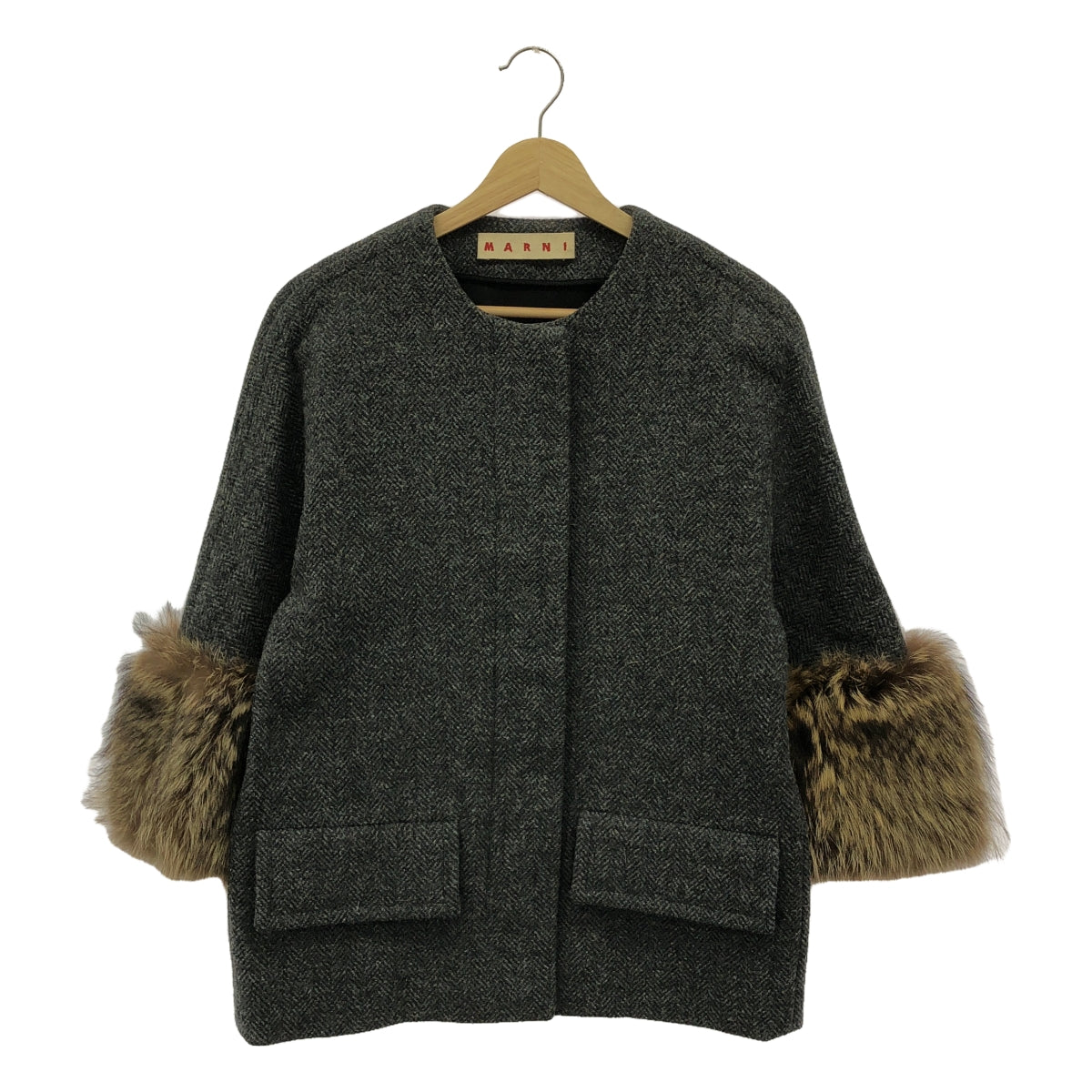 MARNI | Wool herringbone collarless coat | 38 | Grey | Women's