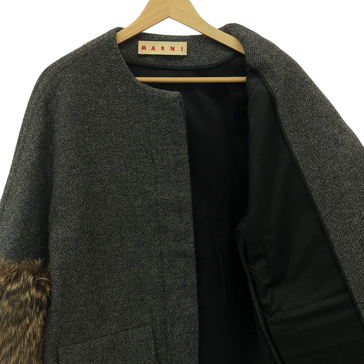 MARNI | Wool herringbone collarless coat | 38 | Grey | Women's