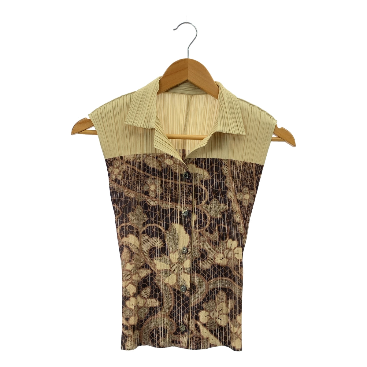 PLEATS プリーツ ノースリーブ イッセイミヤケ Uネック タンクトップ