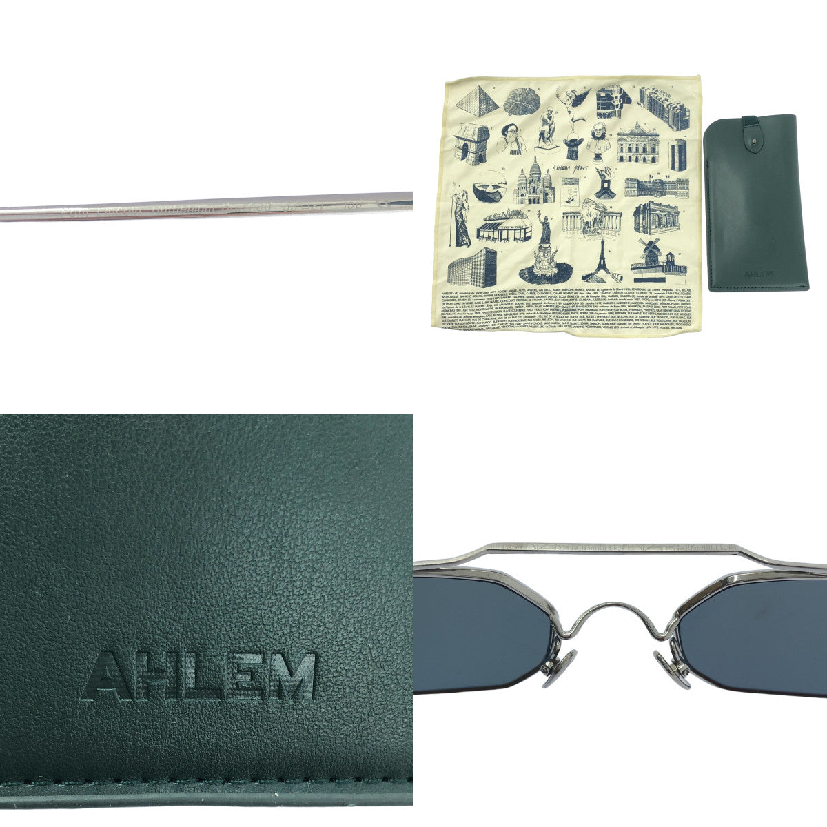 【미품】 AHLEM / 알렘 | 2025SS | 한정 250 개 PONT LINCOLN 더블 브릿지 스퀘어 메탈 프레임 선글라스 안경 | 53□21-150 | Ruthenium Brushed / Petrol