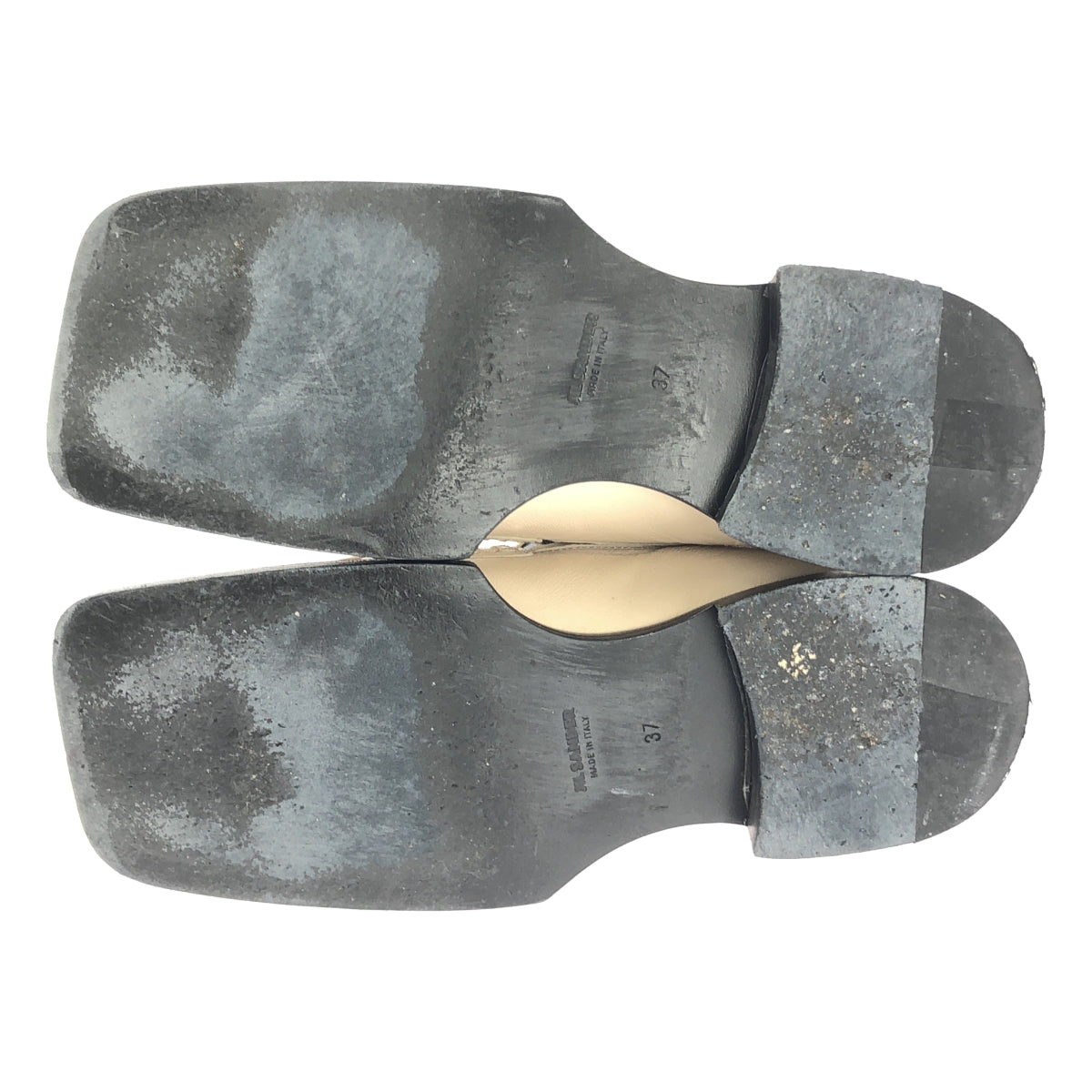 JIL SANDER | 皮革方頭褶皺樂福鞋 | 尺寸 37 | 米色 | 女款