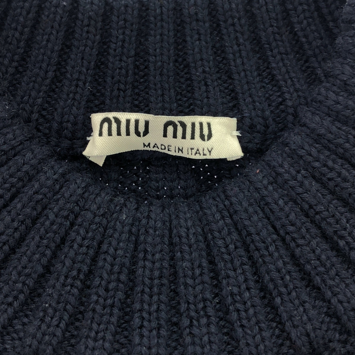 miu miu / 뮤뮤 | 크루넥 케이블 니트 풀오버 | 40 | 네이비 | 여성