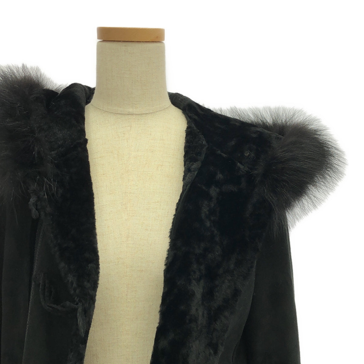 ETNATION | 羊皮毛一體長毛皮連帽外套 | 42 | 黑色 | 女款