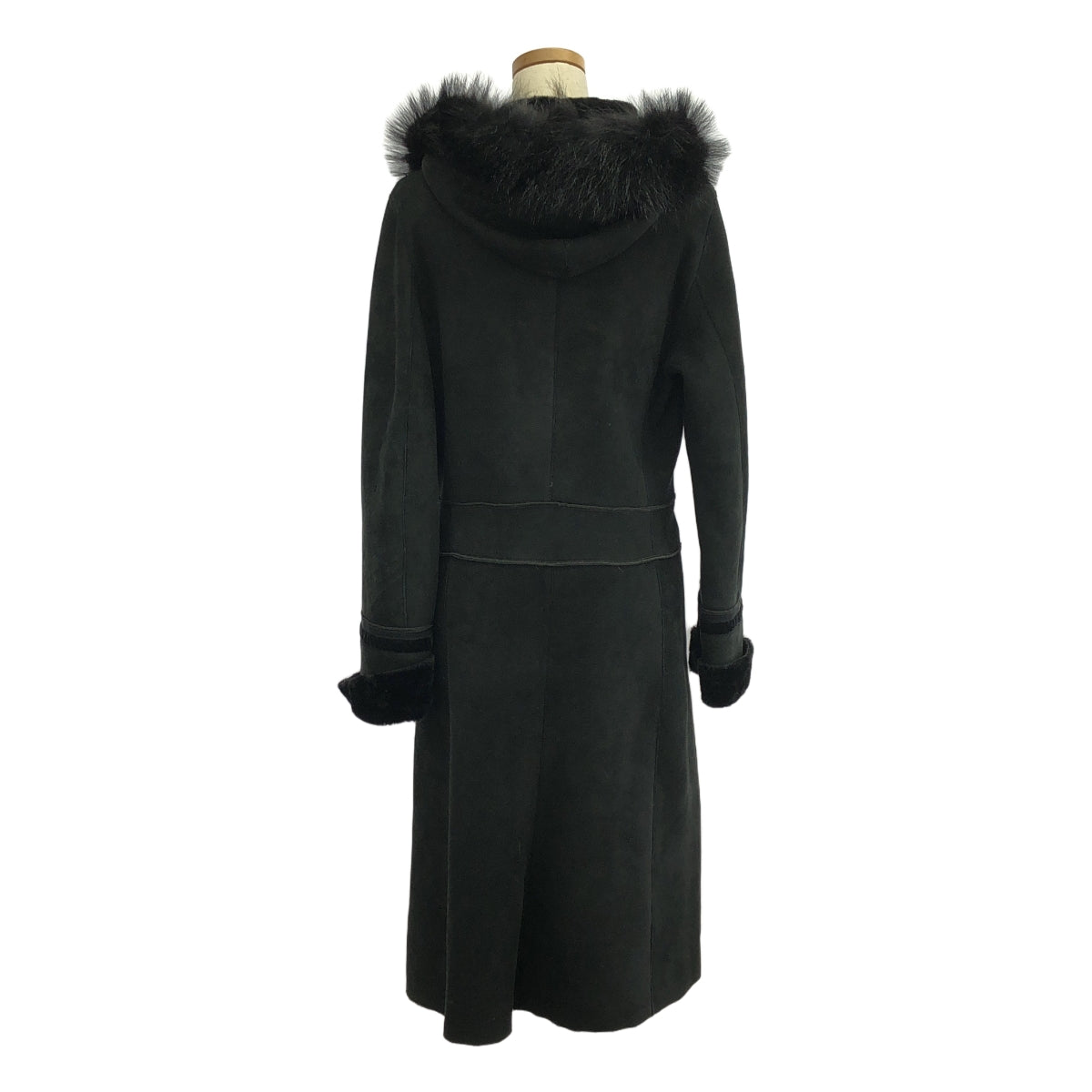 ETNATION | 羊皮毛一體長毛皮連帽外套 | 42 | 黑色 | 女款