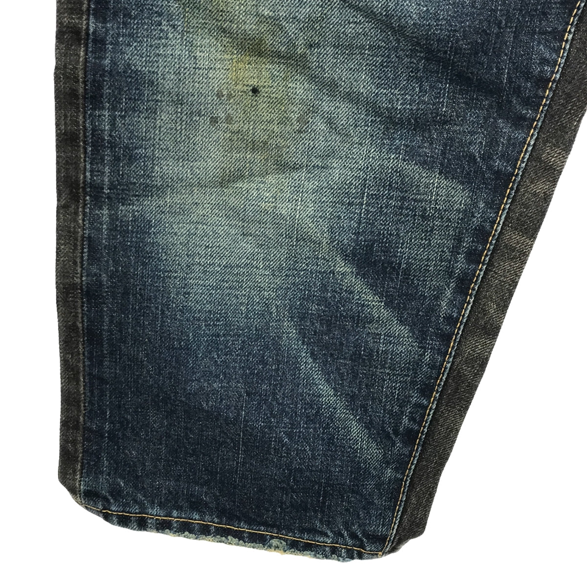 MIHARA YASUHIRO | Vintage-finished, cinch-back cropped denim pants | 46 | Indigo/Black | Men's