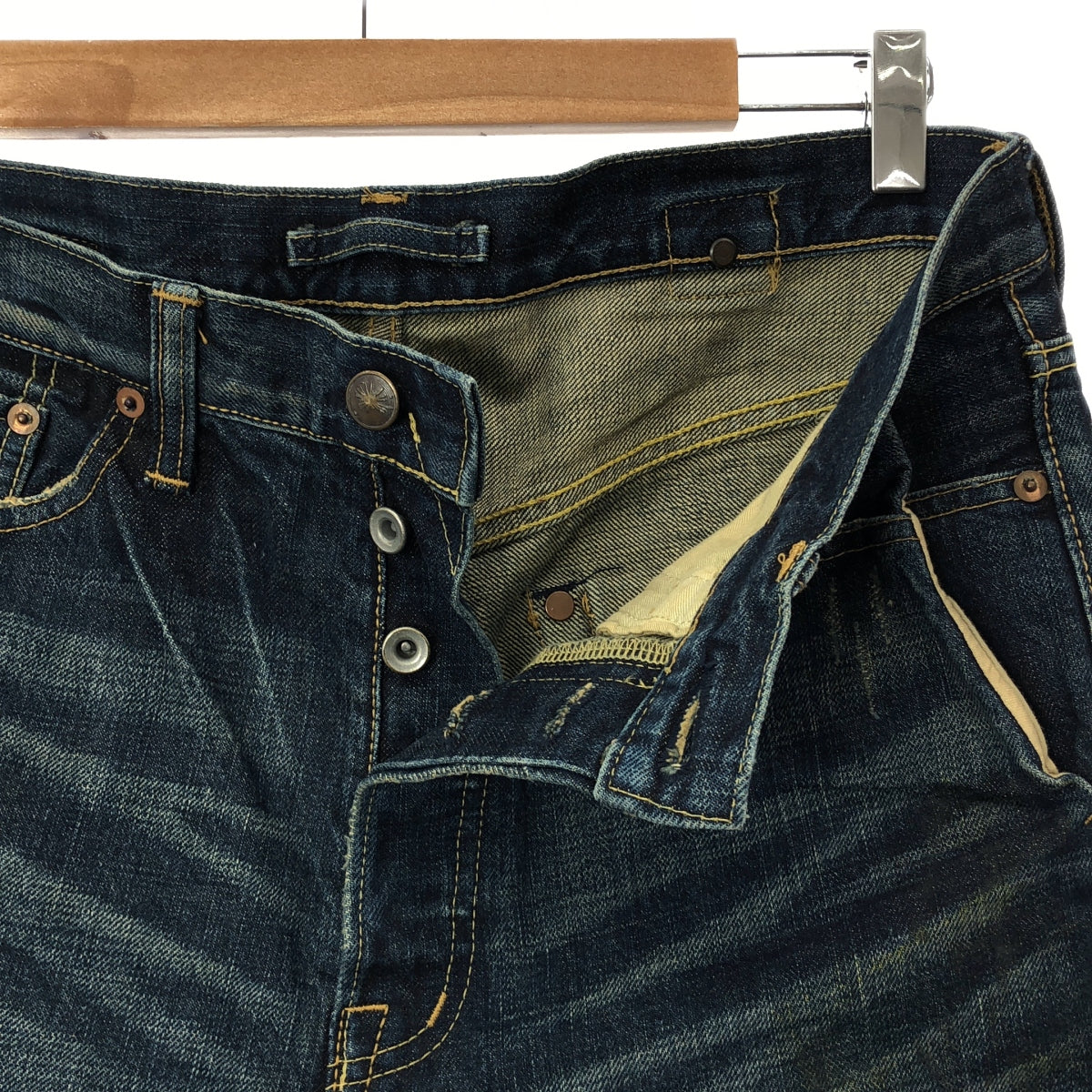 MIHARA YASUHIRO | Vintage-finished, cinch-back cropped denim pants | 46 | Indigo/Black | Men's