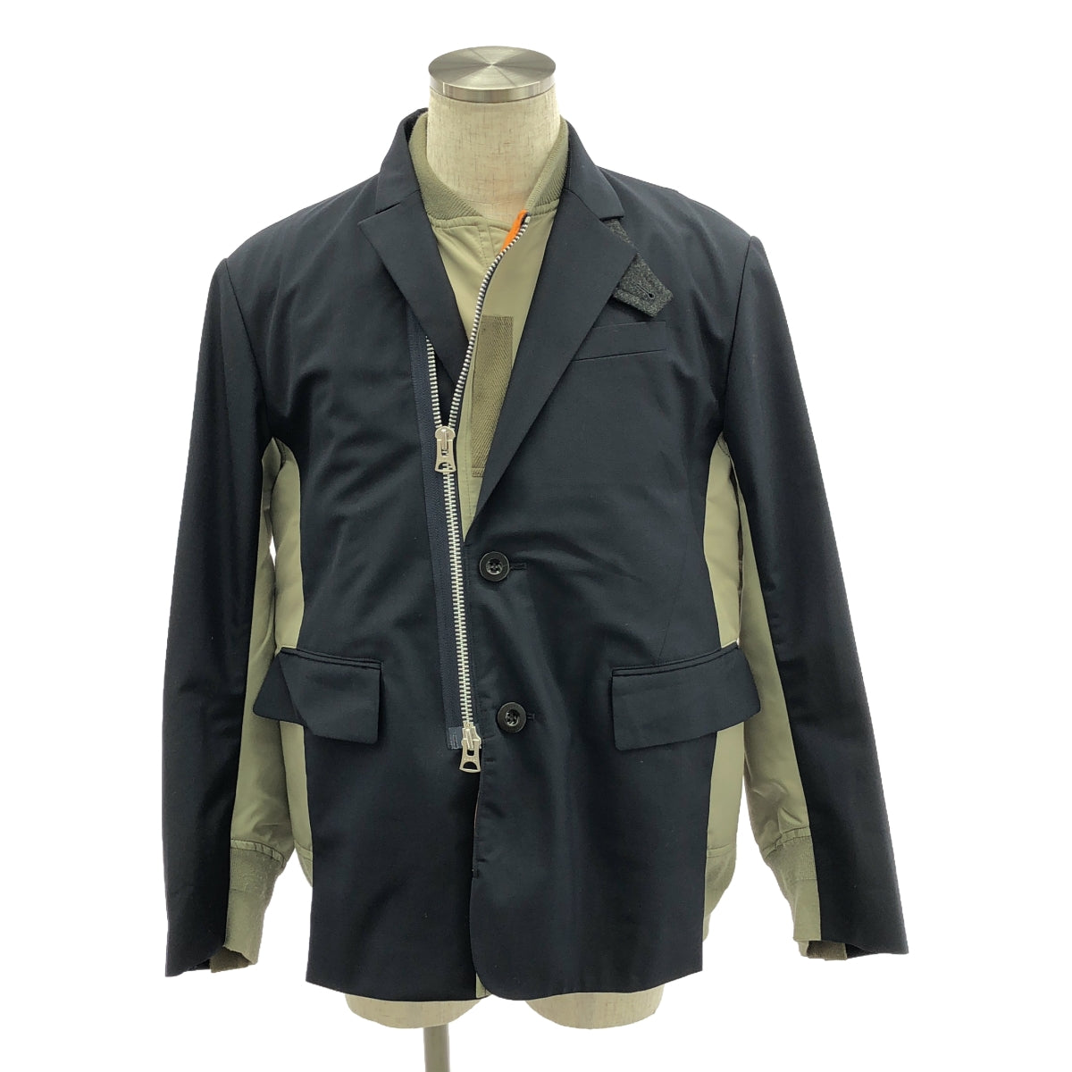 sacai / Sacai | 2023 秋冬 | Suiting x Nylon Twill Jacket / 混合材質對接西裝外套 | 1 |黑色/卡其色|男士
