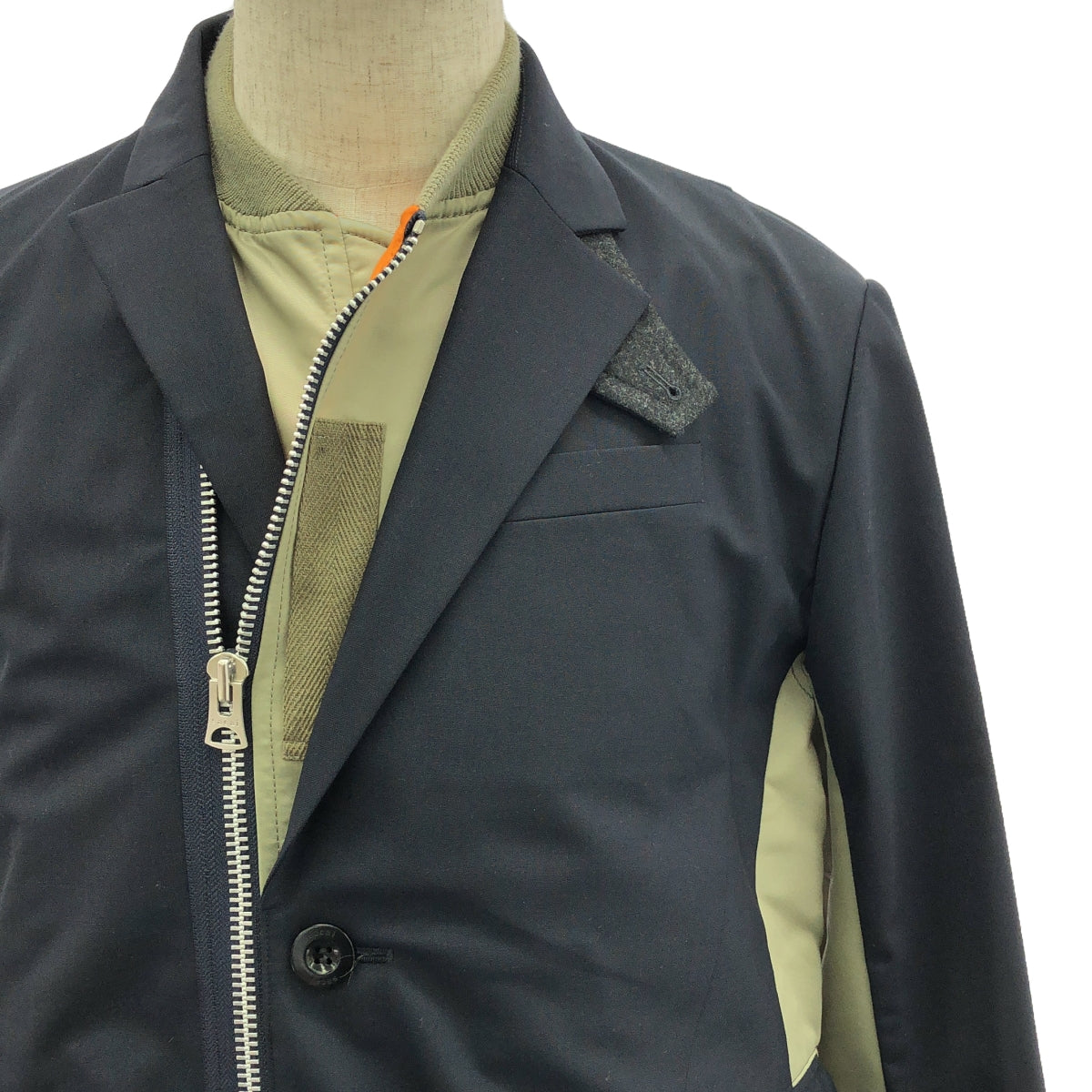 sacai / Sacai | 2023 秋冬 | Suiting x Nylon Twill Jacket / 混合材質對接西裝外套 | 1 |黑色/卡其色|男士