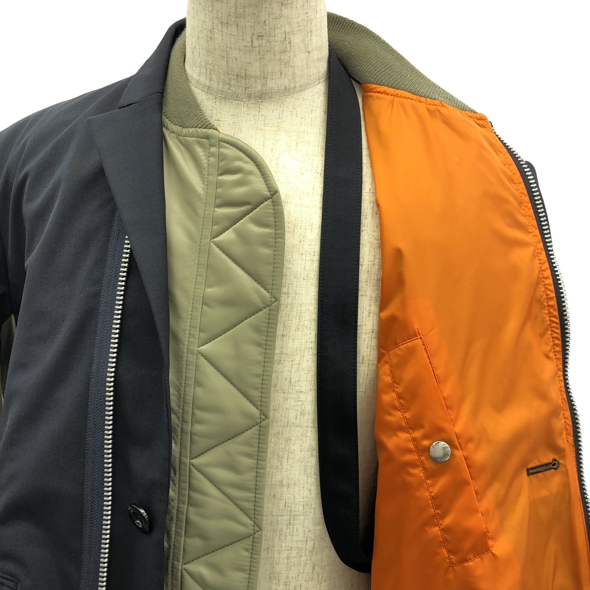 sacai / Sacai | 2023 秋冬 | Suiting x Nylon Twill Jacket / 混合材質對接西裝外套 | 1 |黑色/卡其色|男士