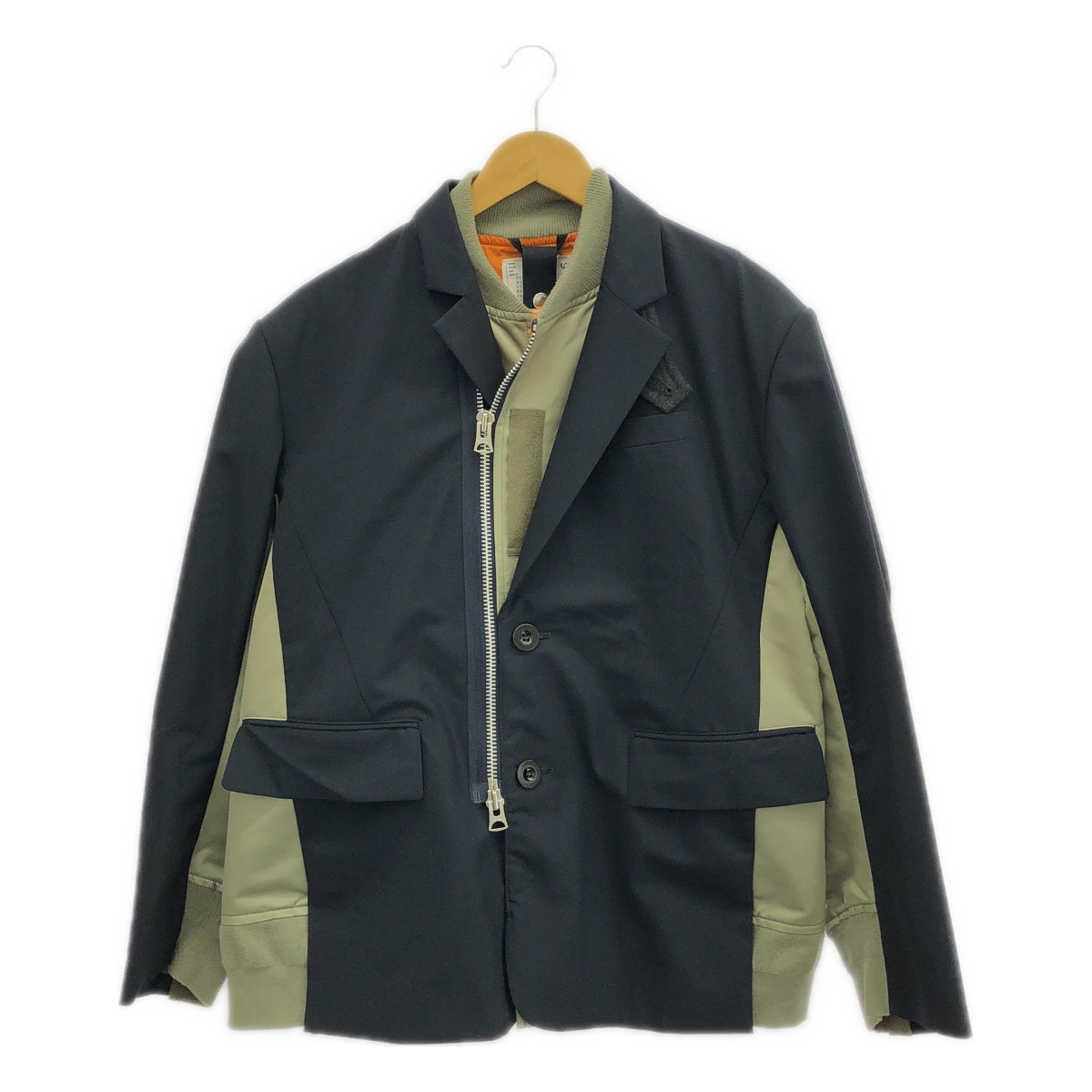 sacai / Sacai | 2023 秋冬 | Suiting x Nylon Twill Jacket / 混合材質對接西裝外套 | 1 |黑色/卡其色|男士