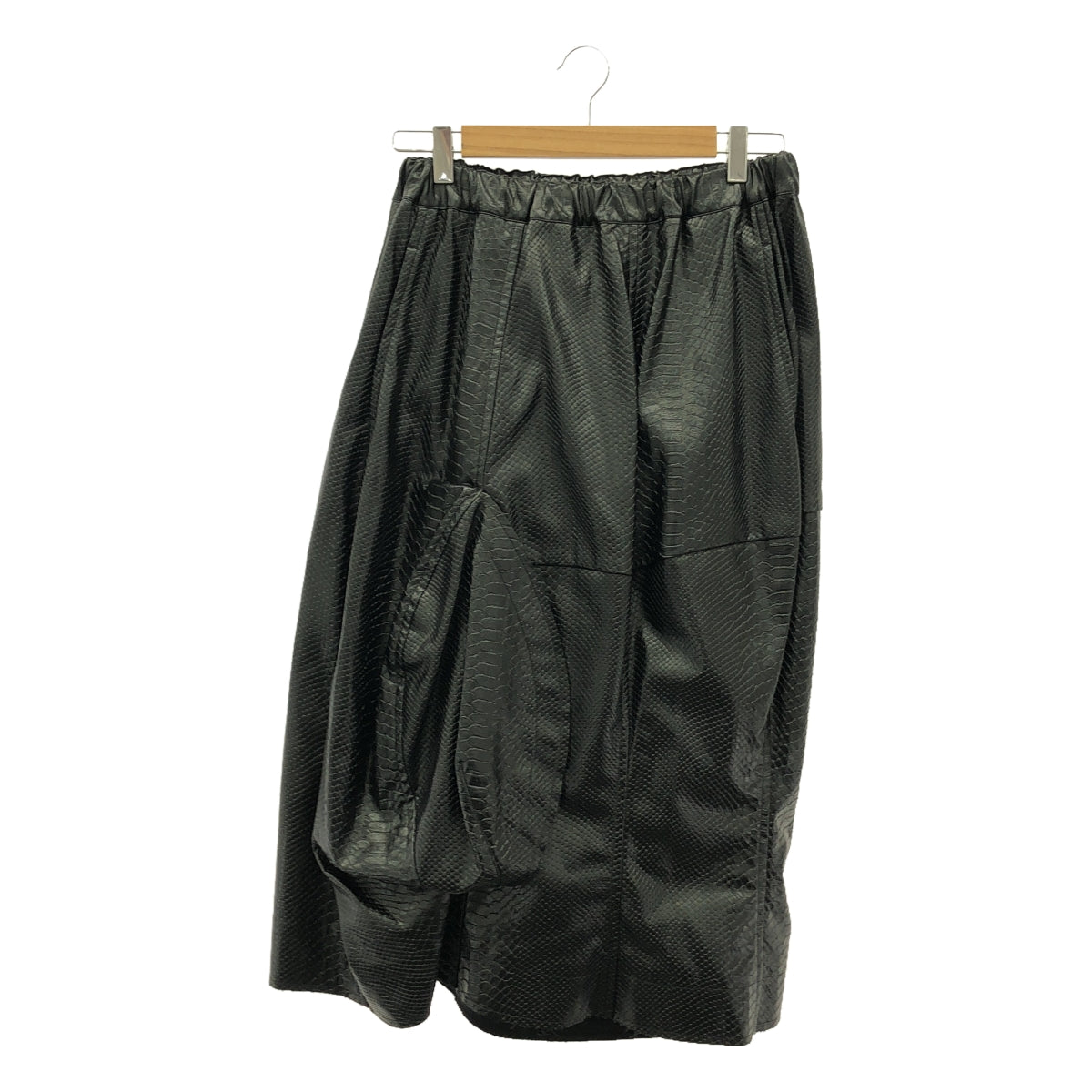 【美品】 COMME des GARCONS / コムデギャルソン | 2022AW | フェイクレザー クロコダイル 変形 ドローストリング スカート | S | ブラック | レディース