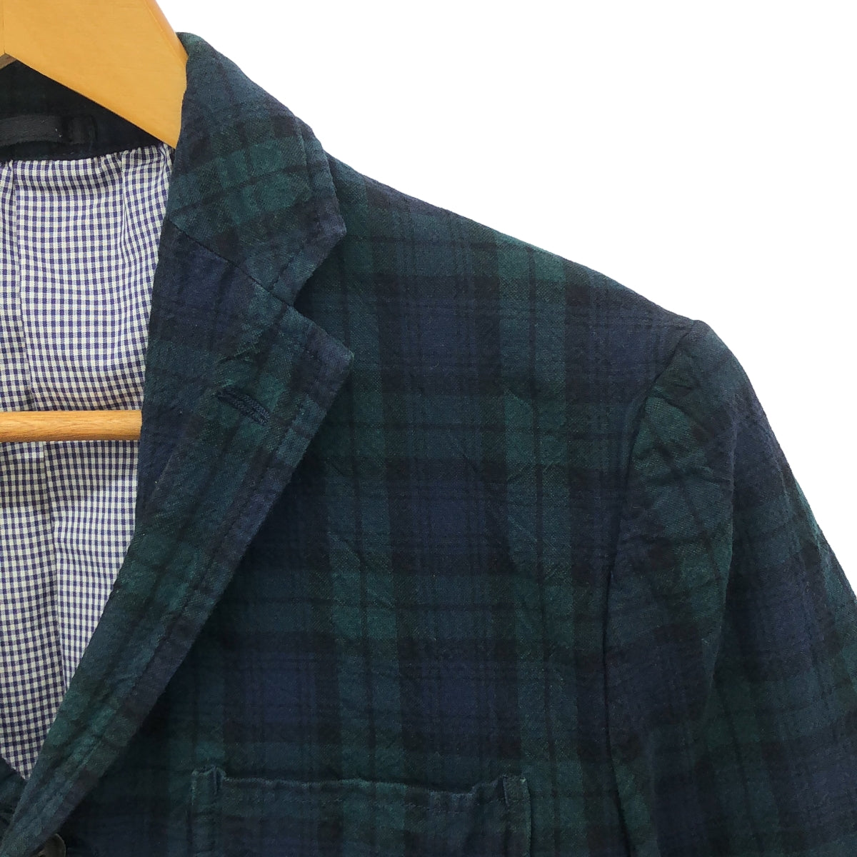 COMME des GARCONS HOMME | 2011SS | Cotton acrylic blend wrinkled check tailored jacket | XS | Green / Navy | Men's