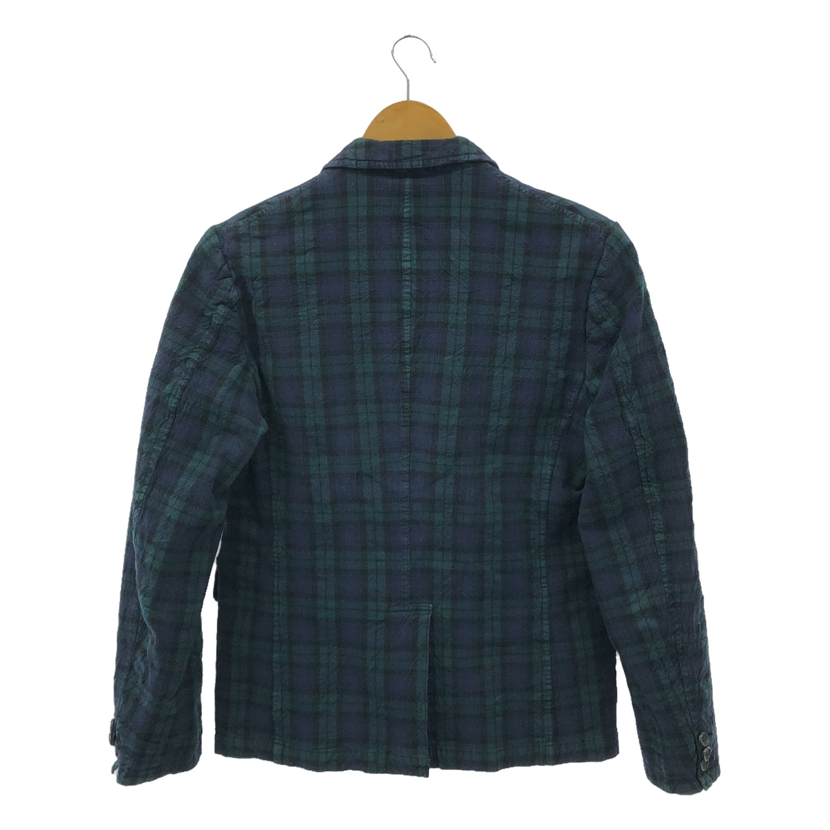 COMME des GARCONS HOMME | 2011SS | Cotton acrylic blend wrinkled check tailored jacket | XS | Green / Navy | Men's
