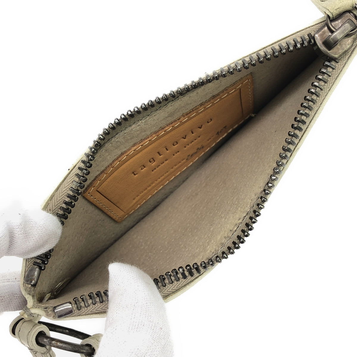 【미품】 TAGLIOVIVO / 타리오 비보 | 가죽 핸드 파우치 가방 | 오프 화이트 | 남성