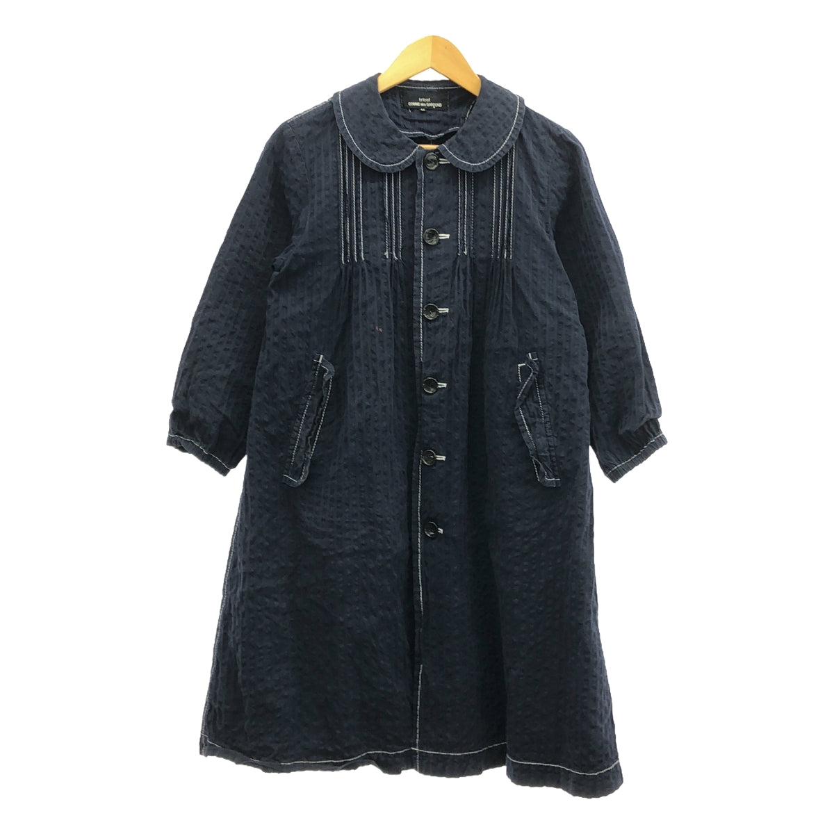 tricot COMME des GARCONS / トリココムデギャルソン | 2011SS | 皺加工 ステッチ 丸襟 シャツワンピース | M | ネイビー | レディース