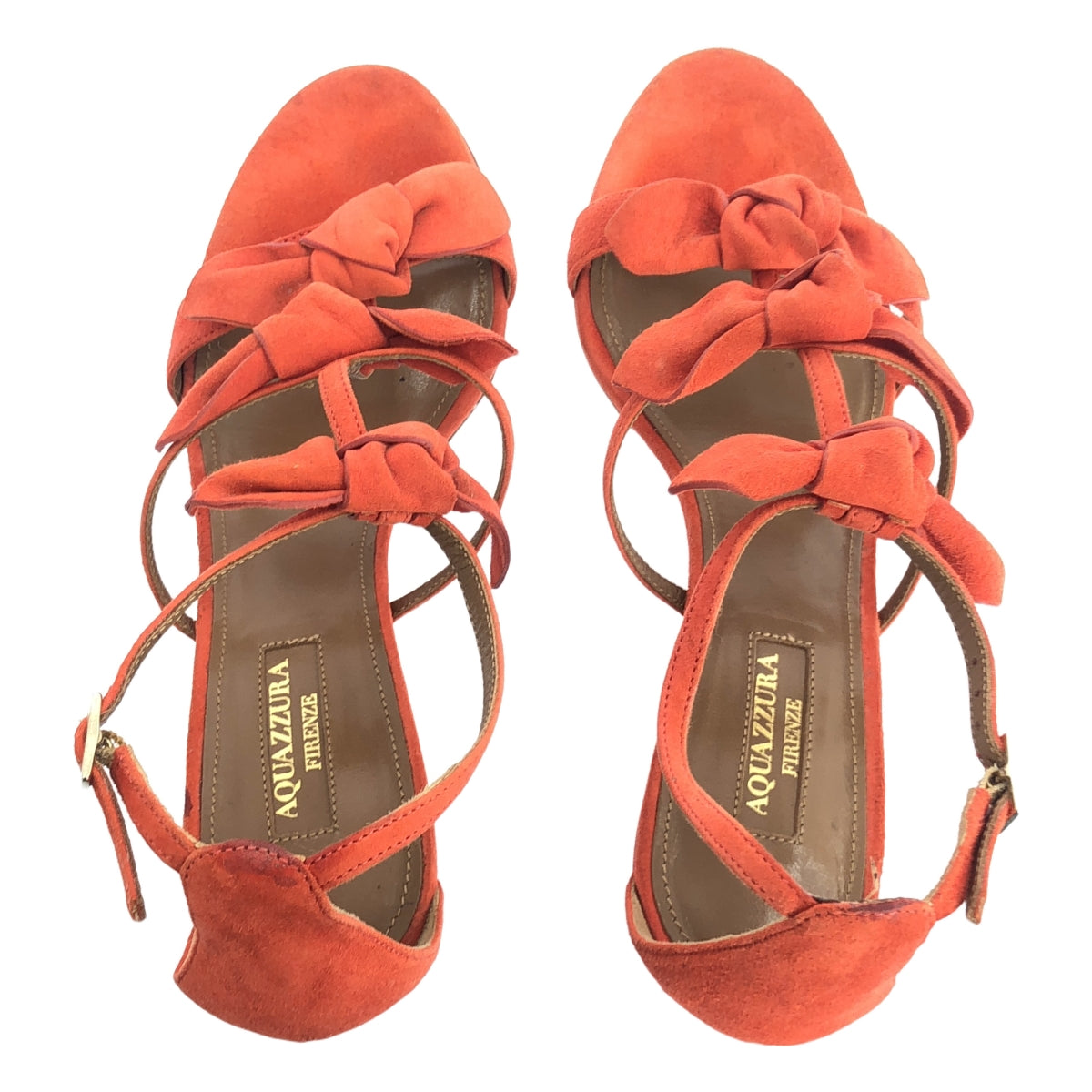 AQUAZZURA | Suede leather ribbon ankle strap sandals | 37 | Women's