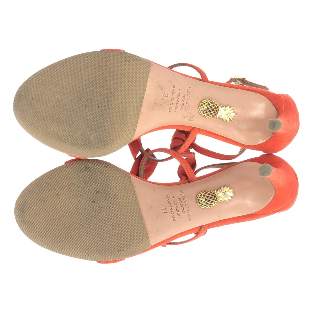 AQUAZZURA | Suede leather ribbon ankle strap sandals | 37 | Women's