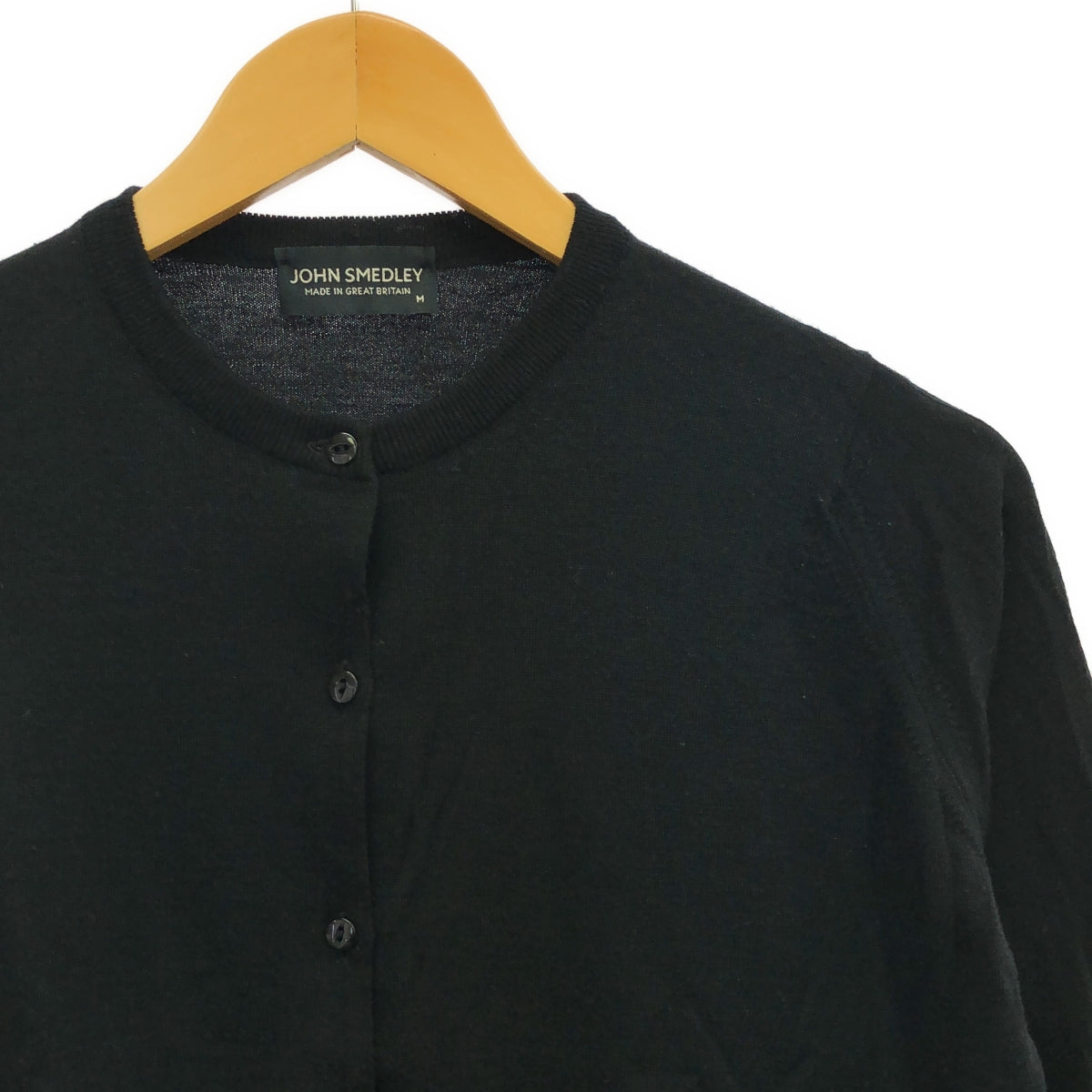 JOHN SMEDLEY / ジョンスメドレー | メリノウール ハイゲージ 7分袖 クルーネック ニットカーディガン | M | ブラック | レディース