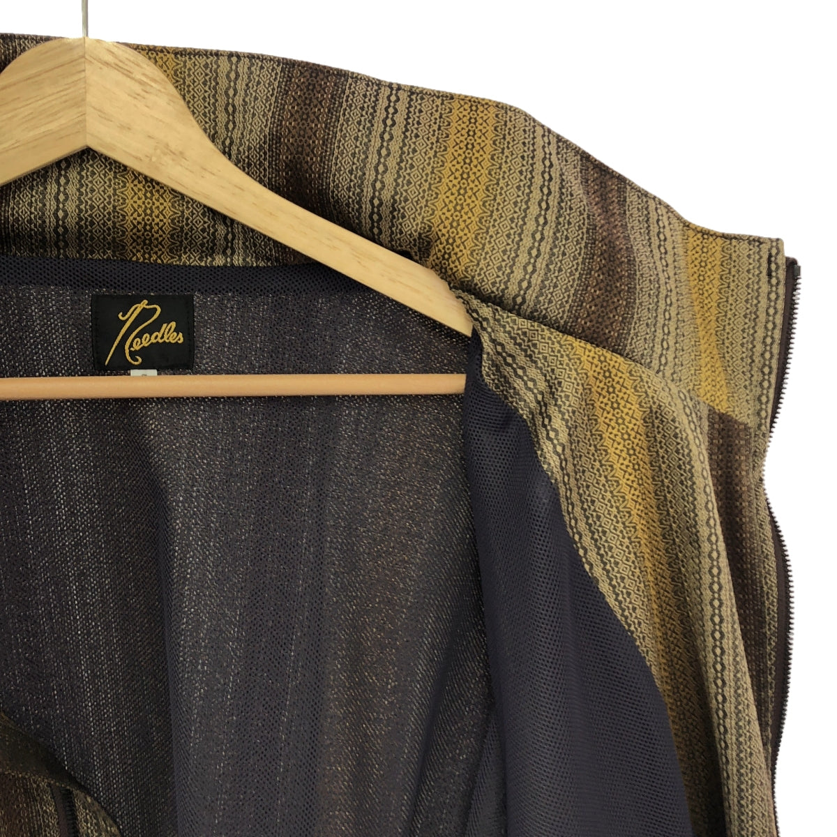 【미품】 Needles / 니들스 | Hooded Sur Coat / 자카드 푸드 코트 / 총 안감 | S | 옐로우/브라운계 | 남성