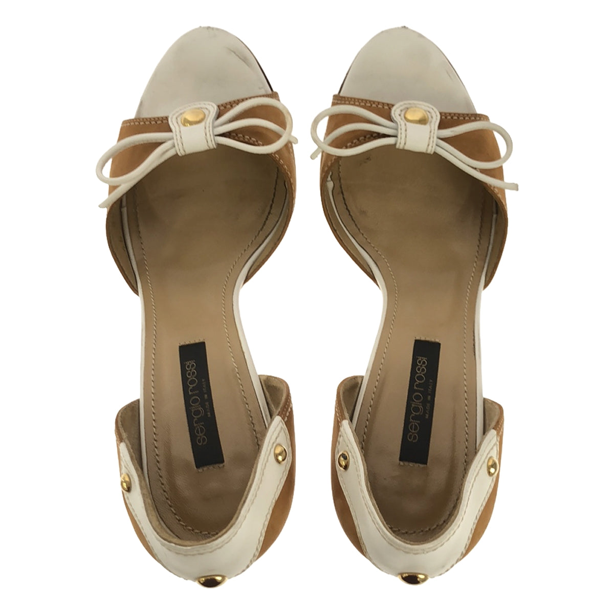 sergio rossi / Sergio Rossi | Bicolor Ribbon Heel Sandals | 38 | Brown / White | Women's