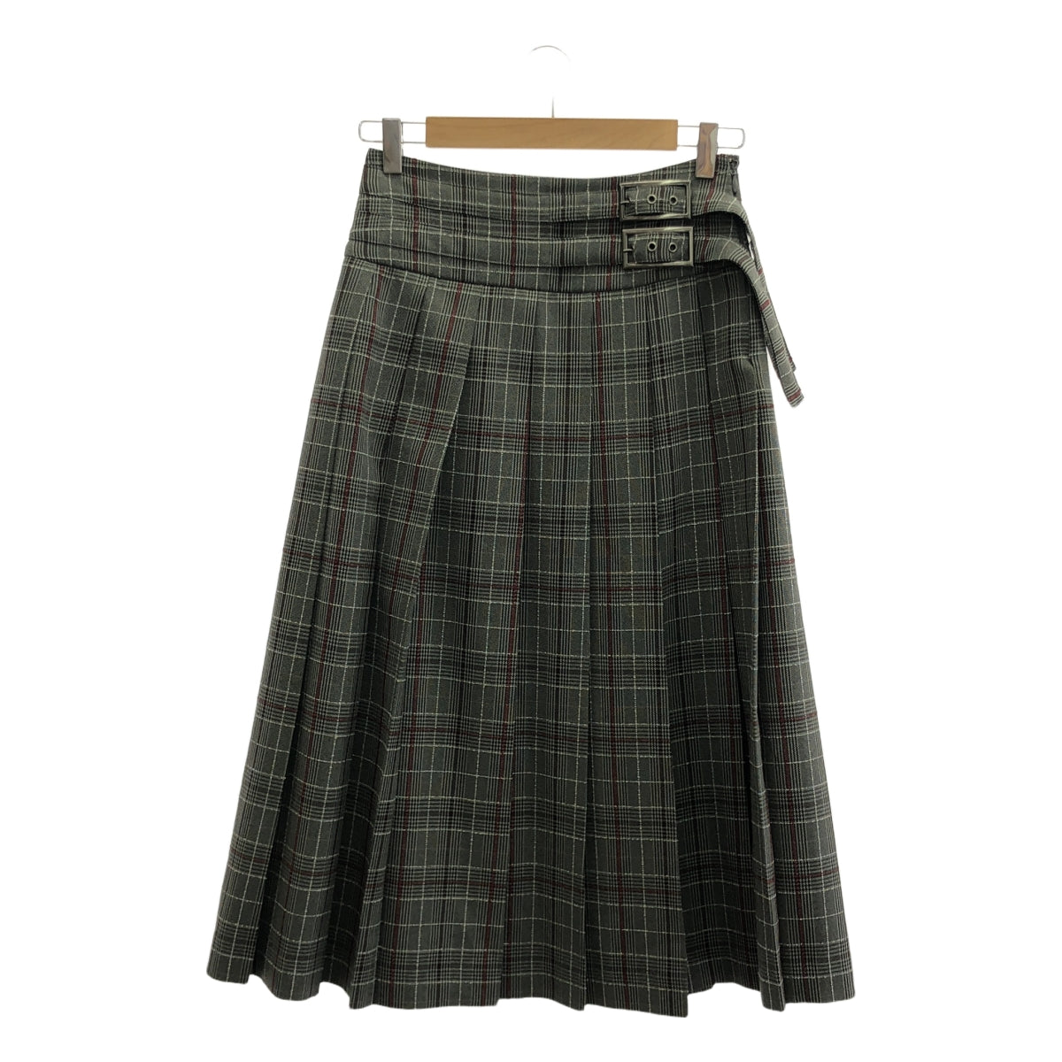 【美品】 NOUNLESS / ナウンレス | Check Wrap Like Midi Skirt / ダブルアジャスター サイドジップ ロングスカート / 裏地付き | 1 | グレー/ボルドー | レディース