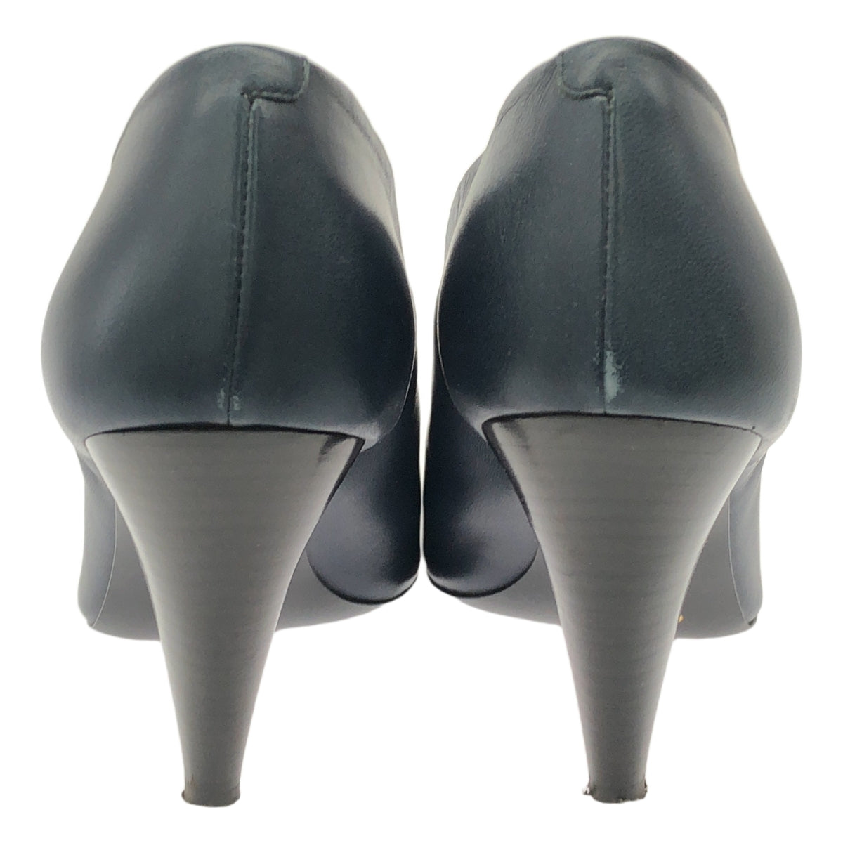 CELINE / セリーヌ | フィービー期 レザー ラウンドトゥ ウッド ヒール パンプス | 36 1/2 | ネイビー | レディース