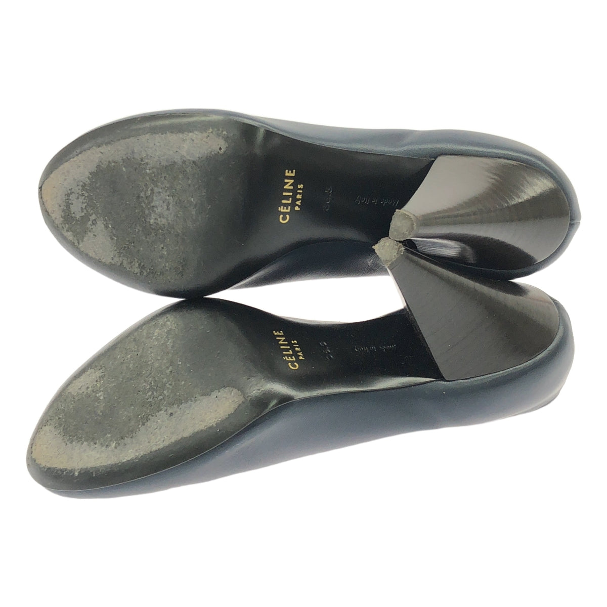 CELINE / セリーヌ | フィービー期 レザー ラウンドトゥ ウッド ヒール パンプス | 36 1/2 | ネイビー | レディース