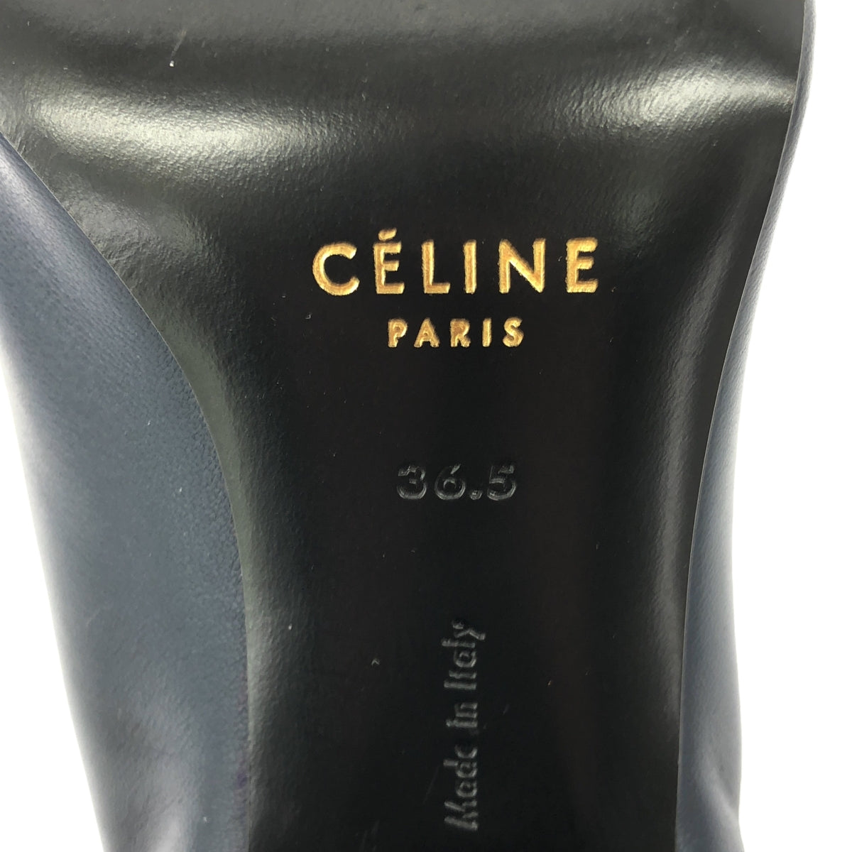 CELINE / セリーヌ | フィービー期 レザー ラウンドトゥ ウッド ヒール パンプス | 36 1/2 | ネイビー | レディース