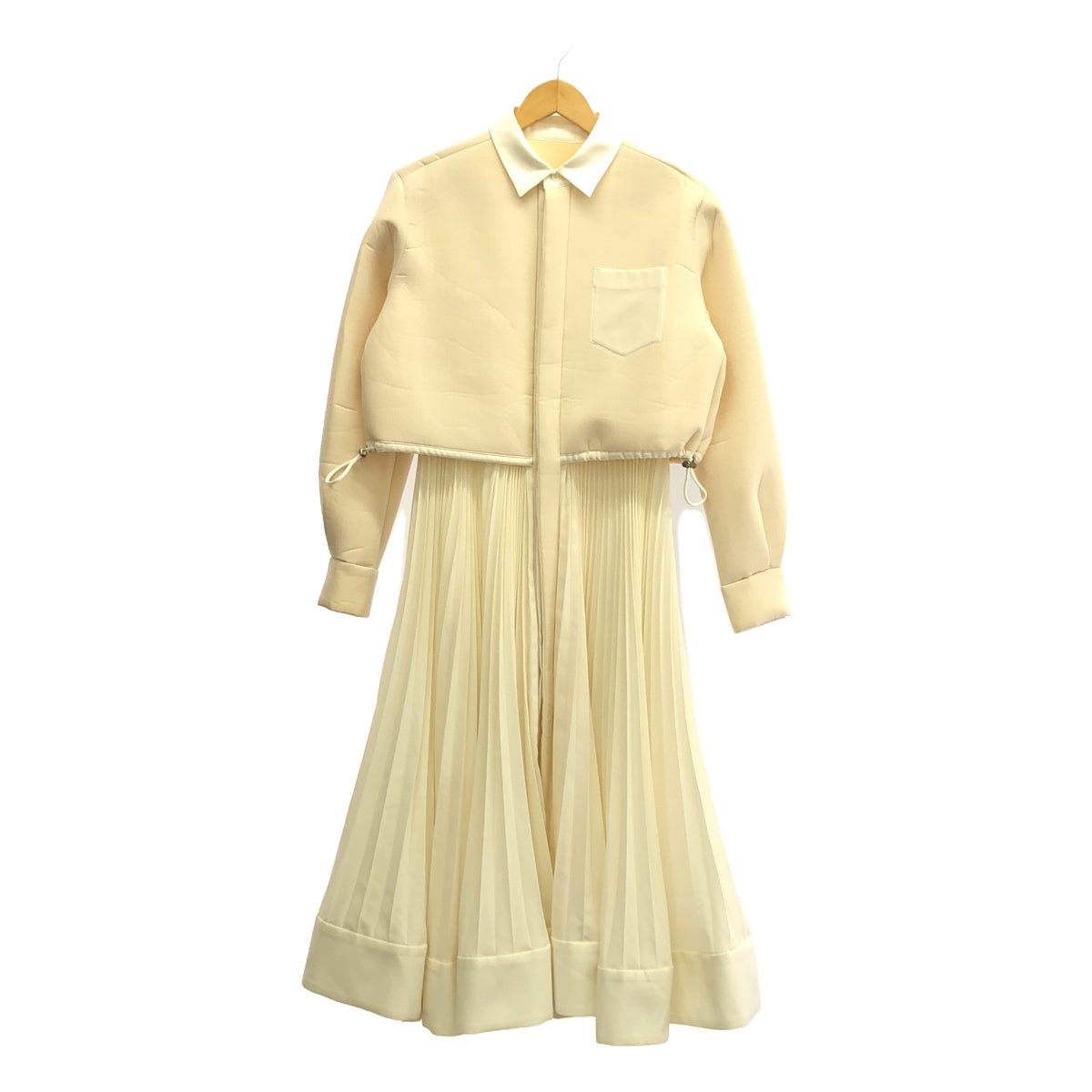 【美品】  sacai / サカイ | 2023AW | Suiting Bonding Dress  / ボンディング プリーツ ドレス ワンピース | 2 | エクリュ | レディース