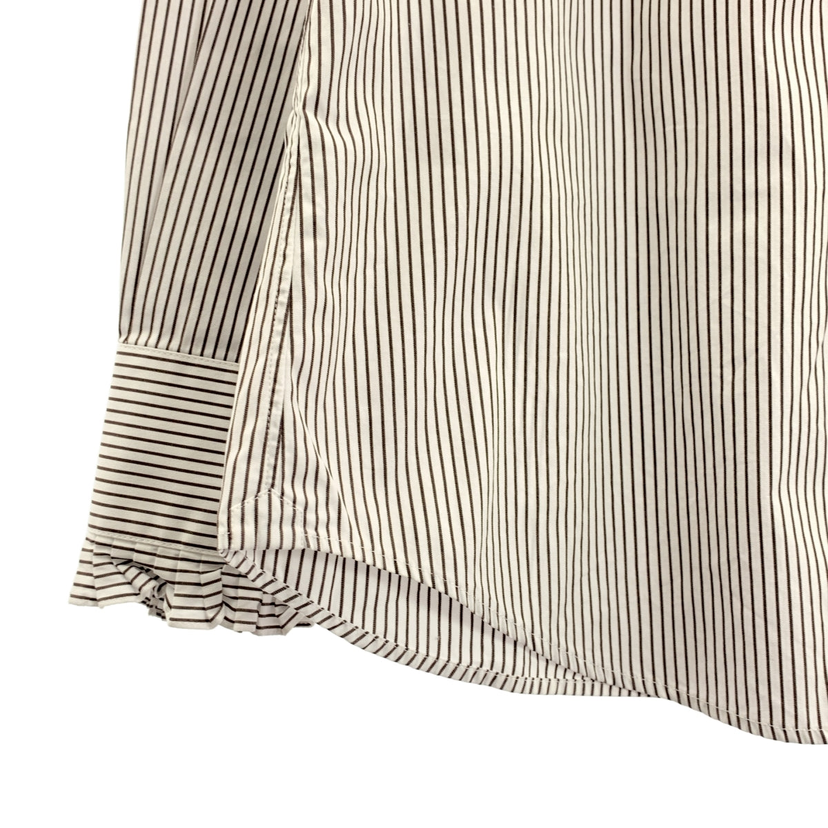 CELINE / セリーヌ | ストライプ フリル カラー シャツ | 40 | ホワイト/ブラウン | レディース